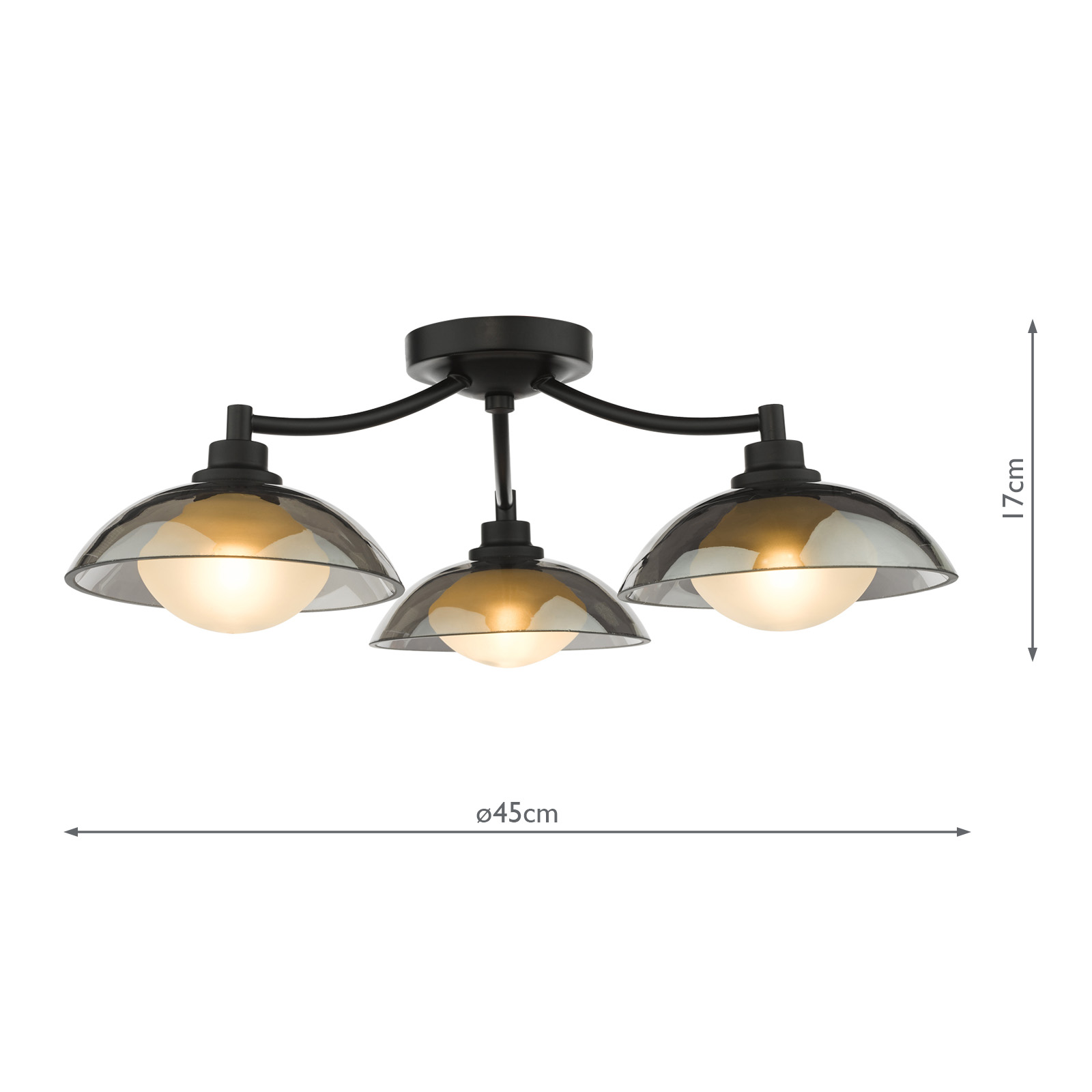 Kadience 3 Light Semi-Flush Satin Black and Smoked Glass
