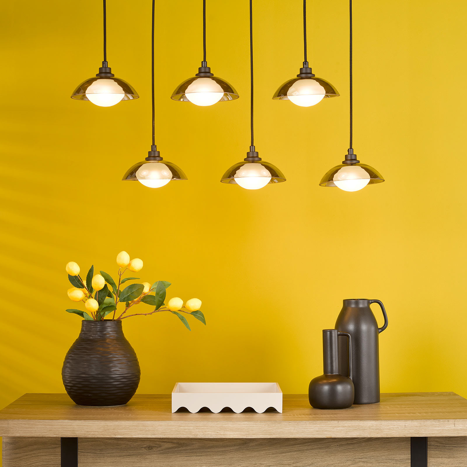 Kadience 6 Light Bar Pendant Satin Black and Smoked Glass