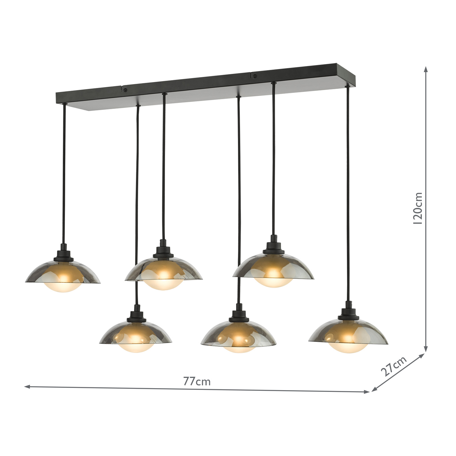 Kadience 6 Light Bar Pendant Satin Black and Smoked Glass