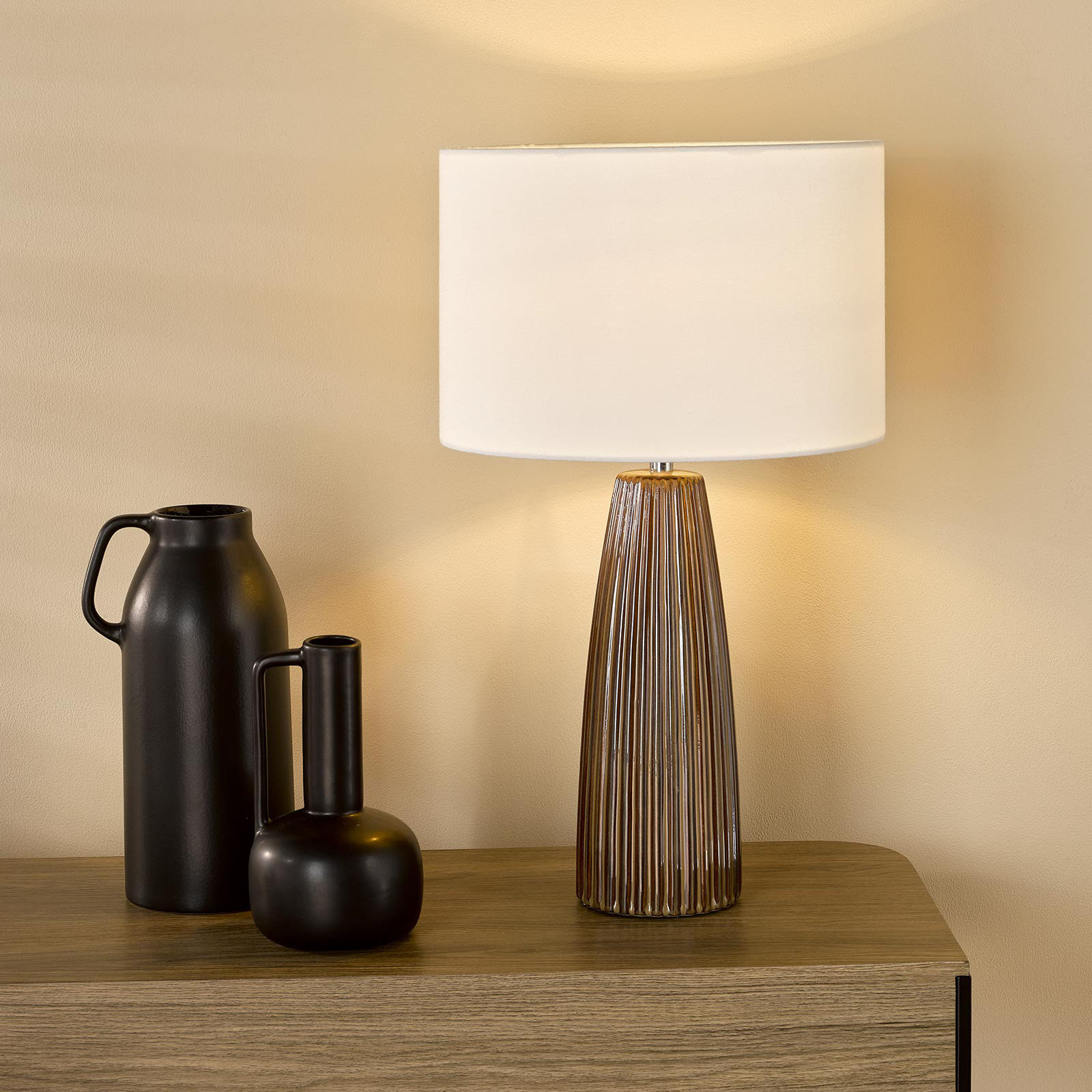 Kaulana Table Lamp Brown Ceramic With Shade