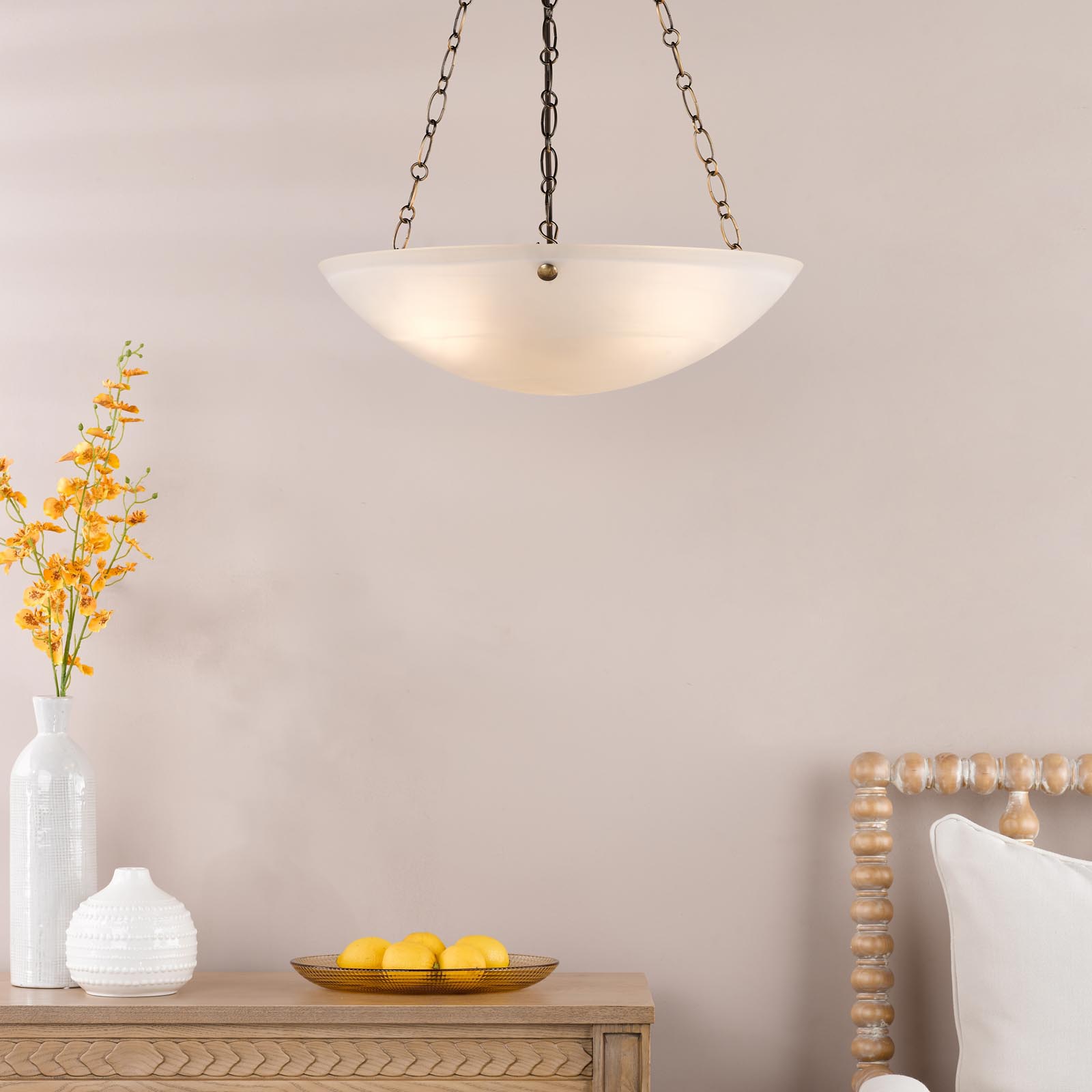Keita 3 Light Pendant Antique Bronze and Alabaster Glass