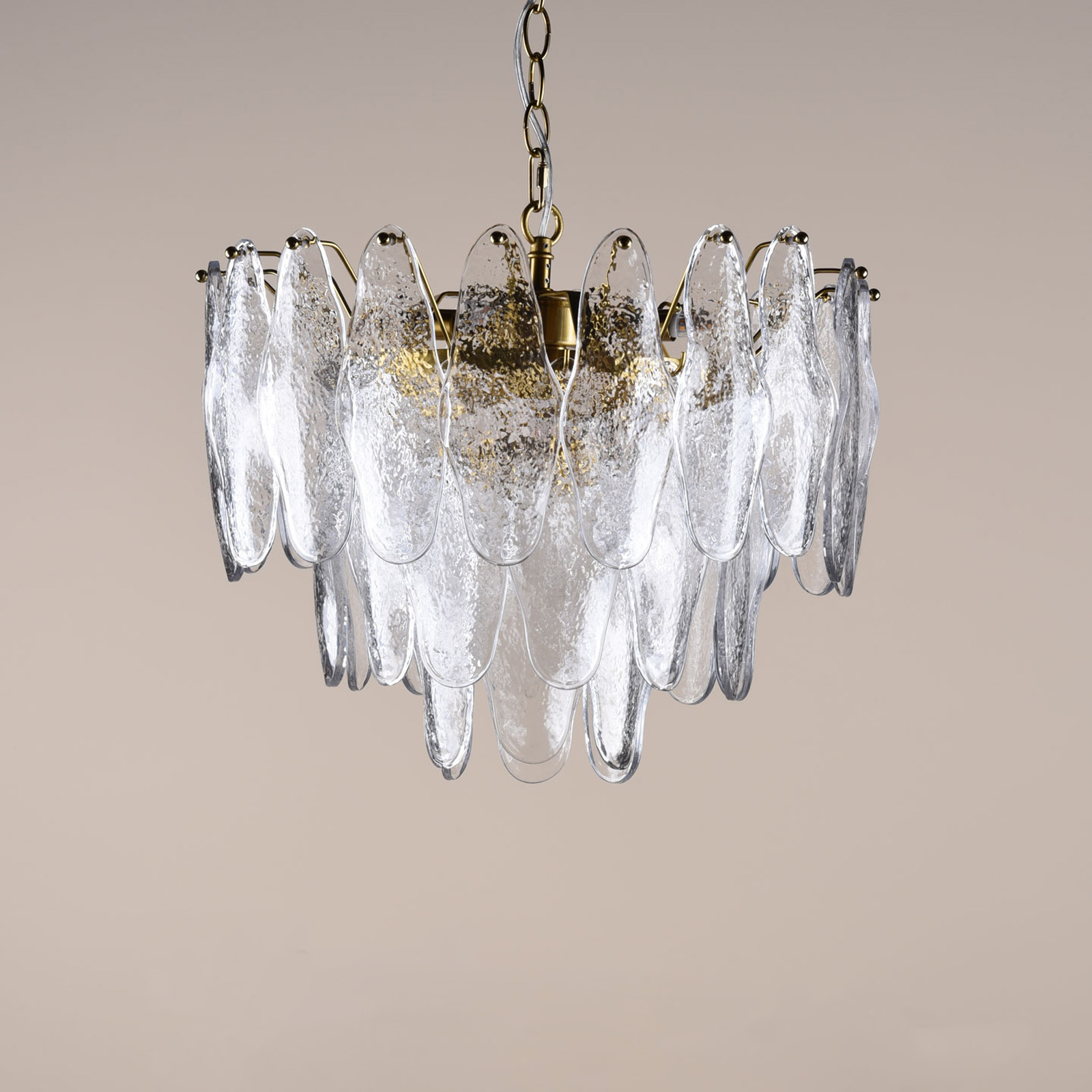 Kimmia 6 Light Pendant Natural Brass and Textured Glass