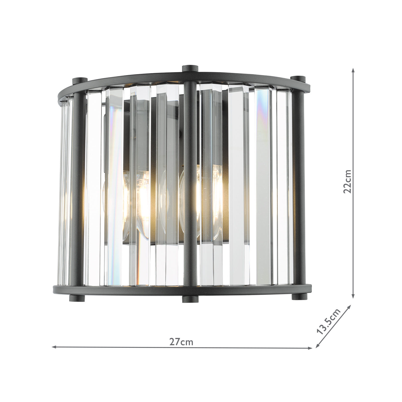 Kiran 2 Light Wall Light Satin Black and Crystal