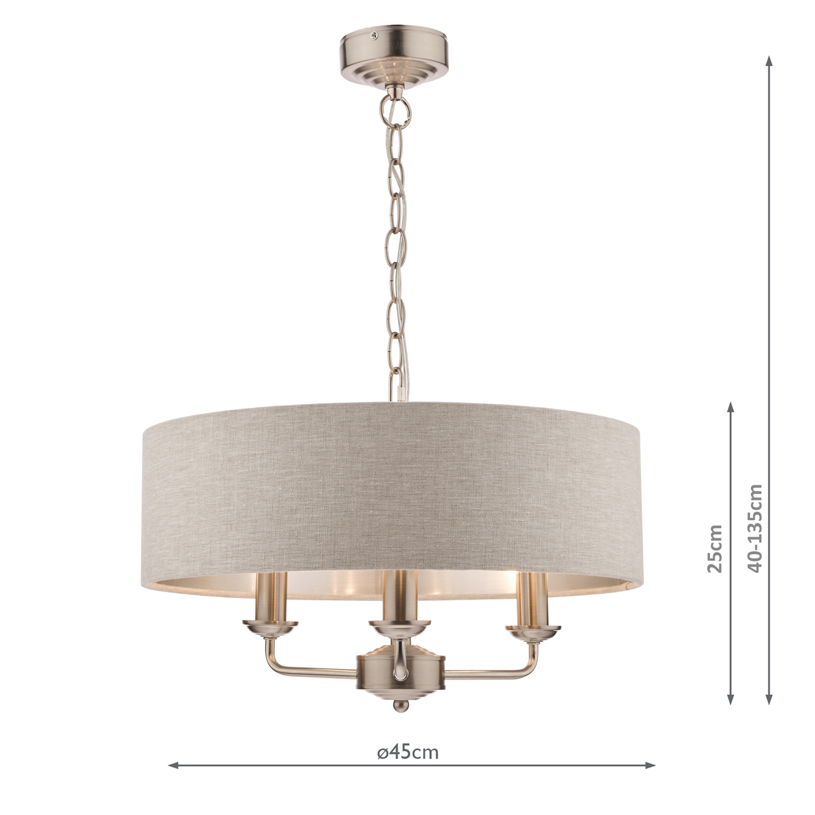 Laura Ashley Sorrento 3 Light Pendant Satin Nickel With Natural Shade
