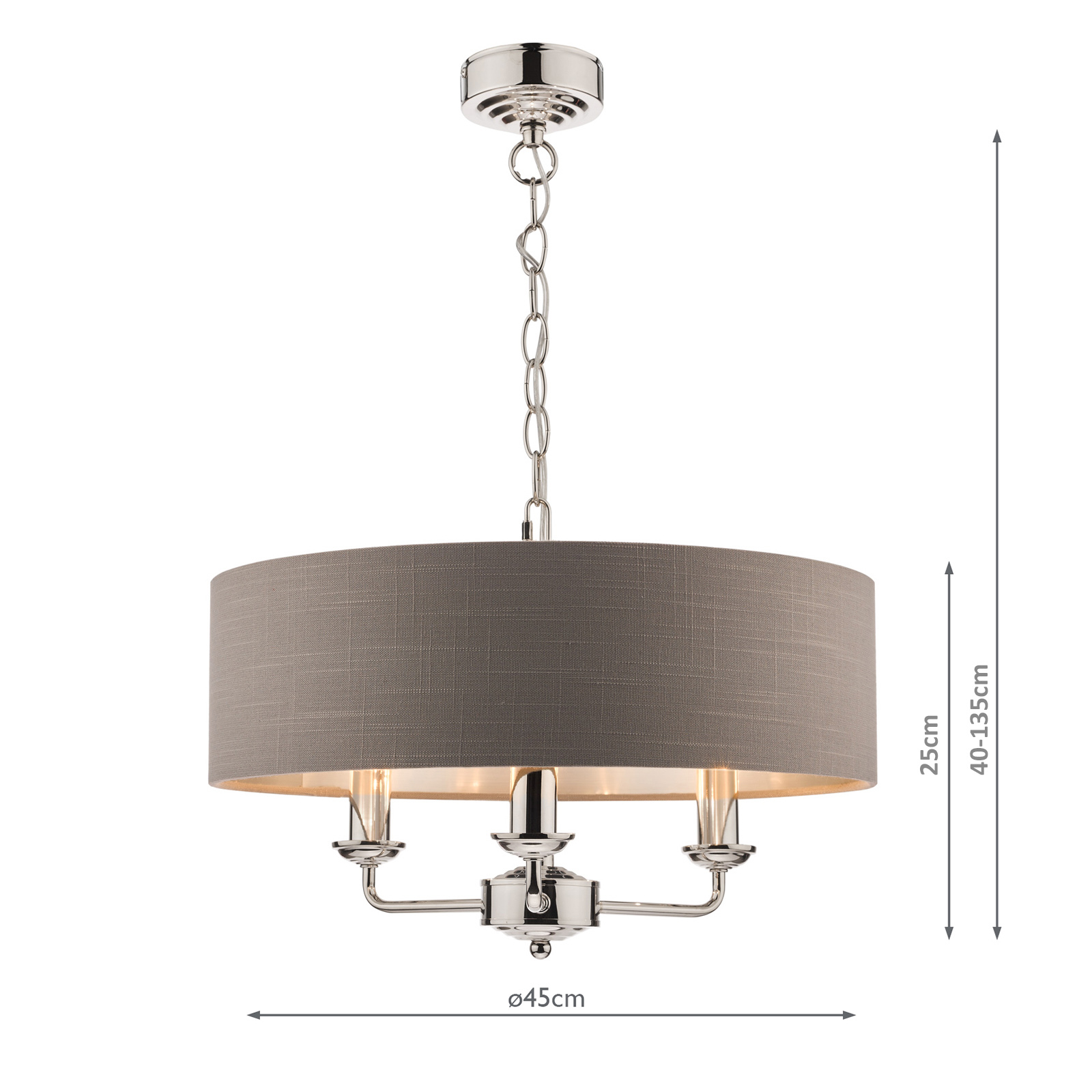 Laura Ashley Sorrento 3 Light Shadelier Polished Nickel and Grey With Shade