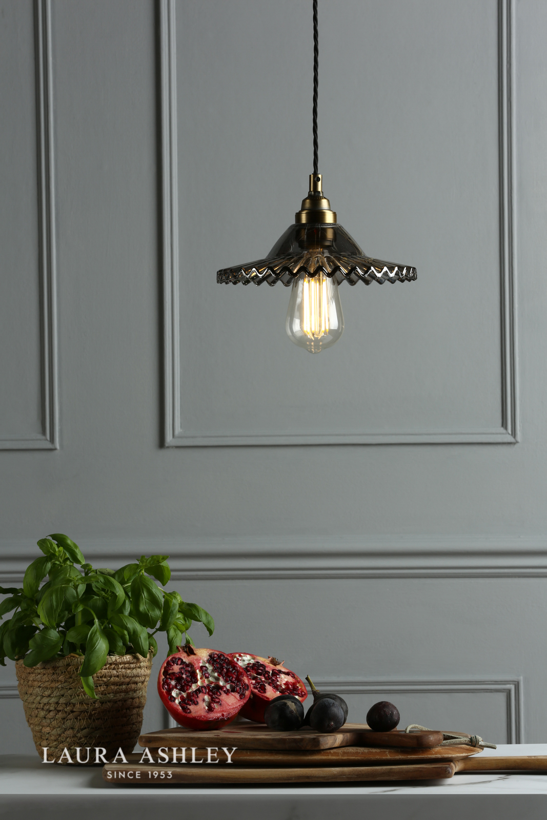 Laura Ashley Pippa Pendant Aged Brass Smoked Glass 