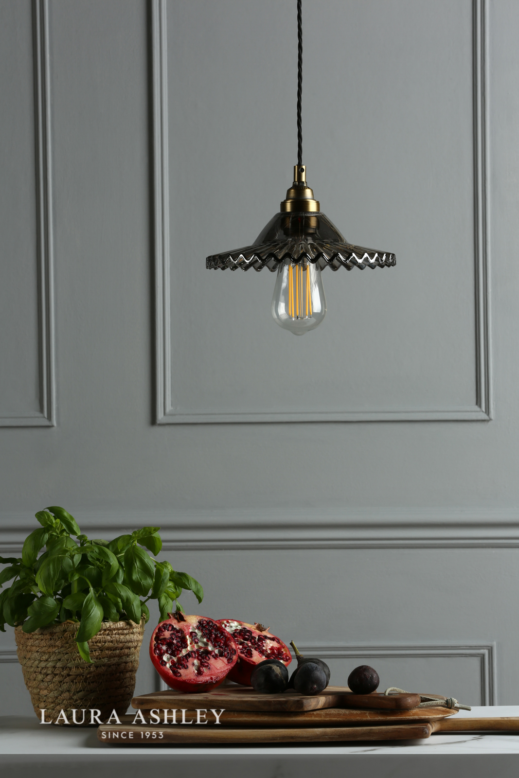 Laura Ashley Pippa Pendant Aged Brass Smoked Glass 