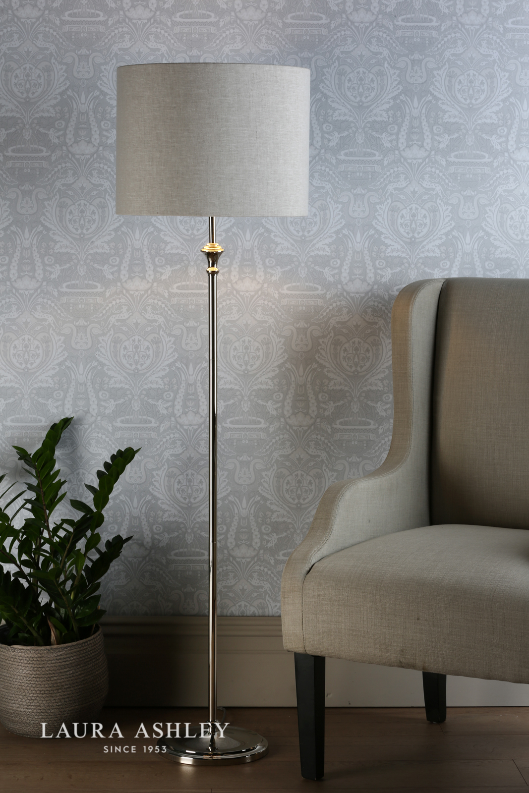 Laura Ashley Highgrove Floor Lamp Polished Nickel With Shade 