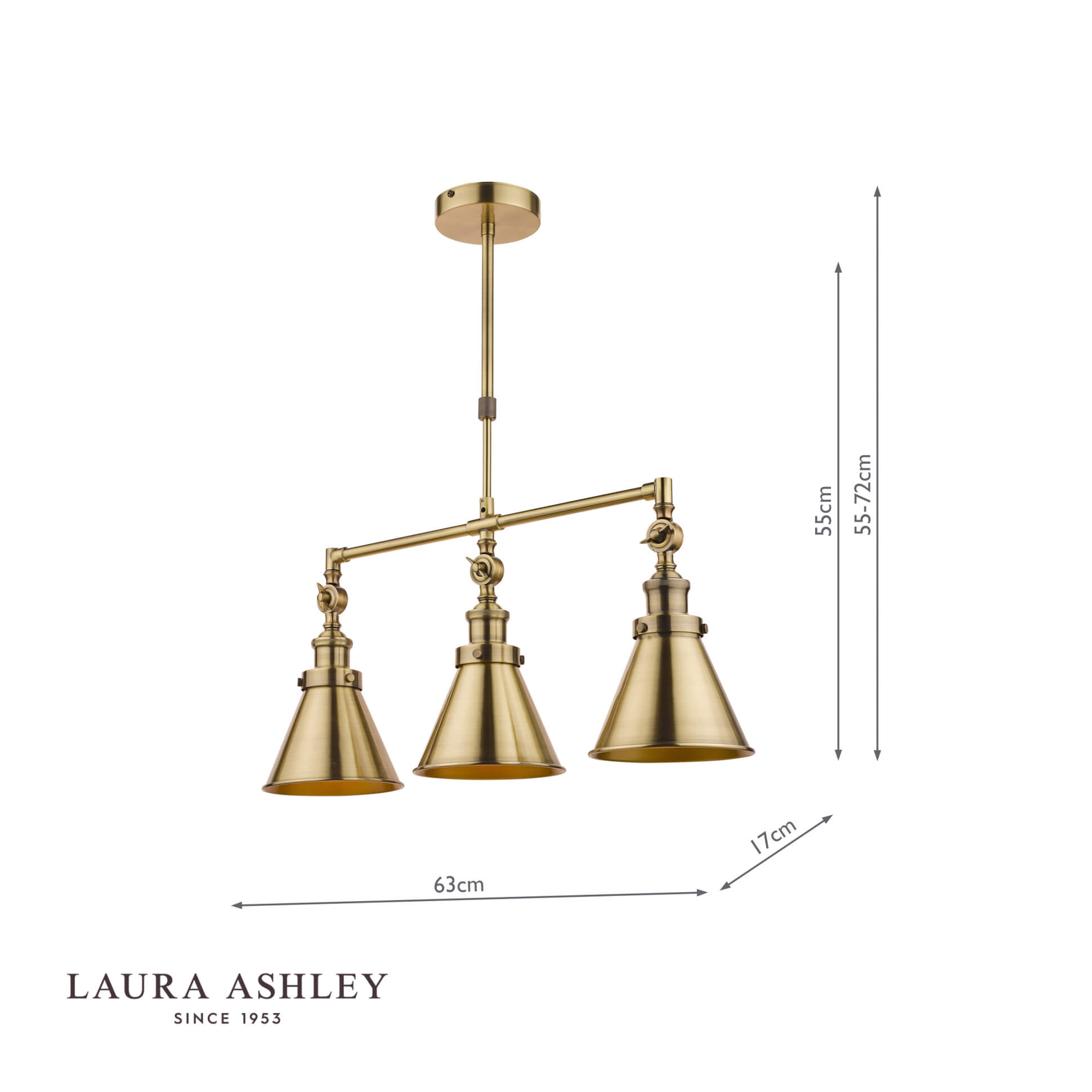 Laura Ashley Rufus 3 Light Bar Pendant Antique Brass