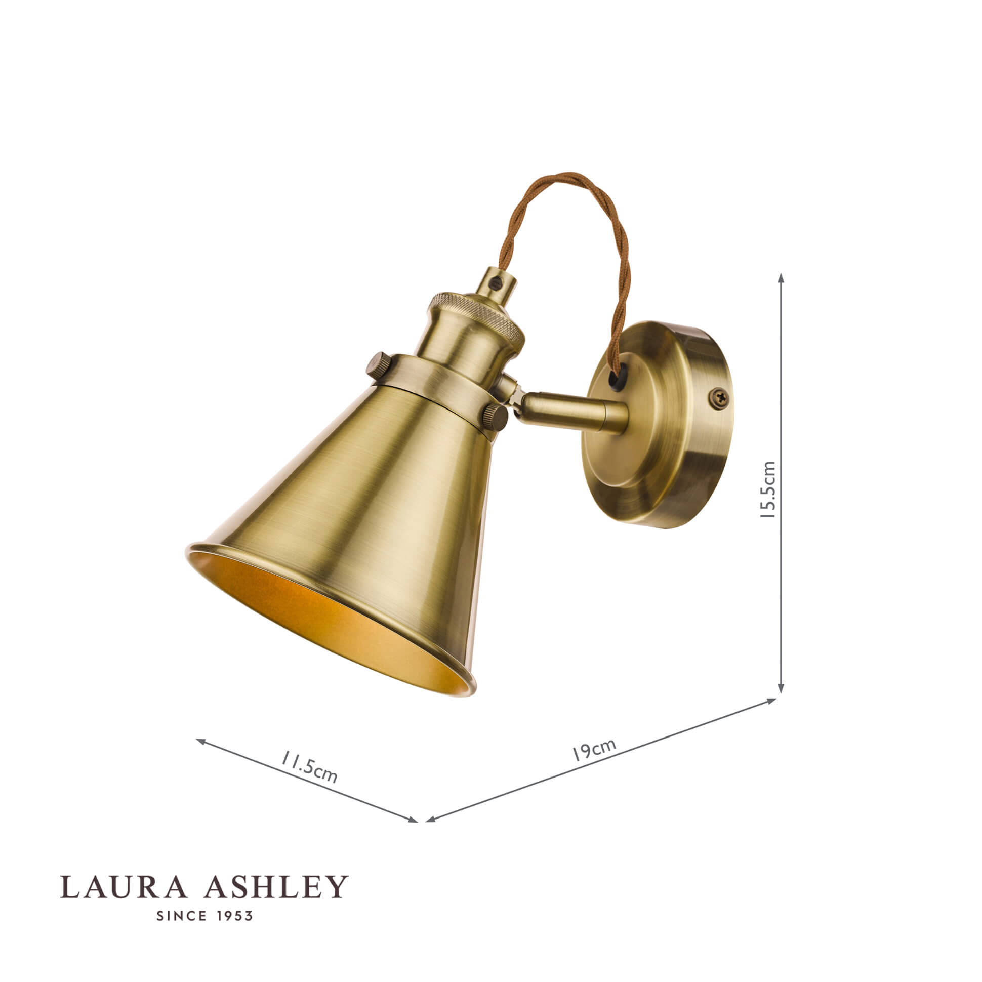 Laura Ashley Rufus Single Spotlight Antique Brass 