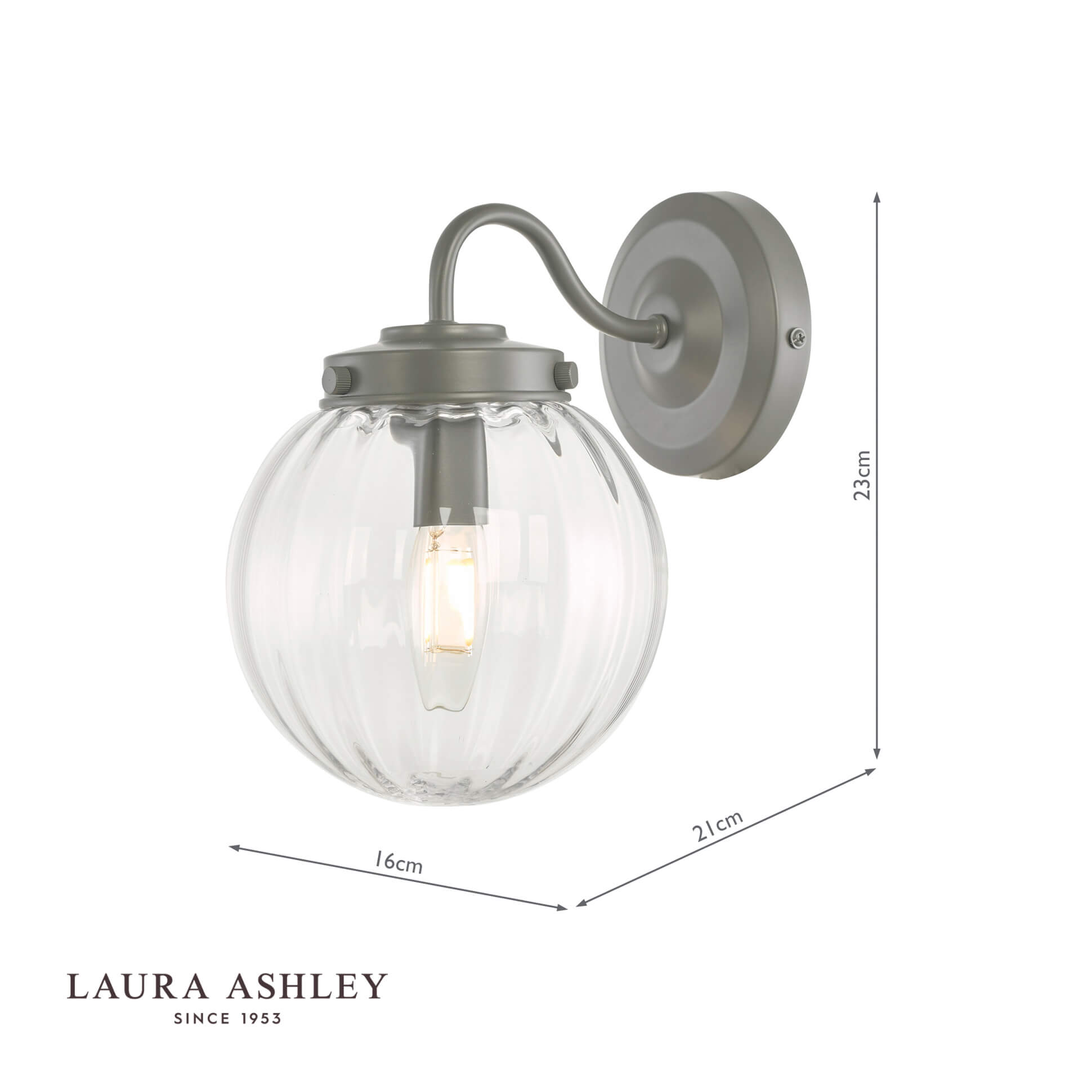 Laura Ashley Georgie Outdoor Wall Light Matt Grey Glass IP44
