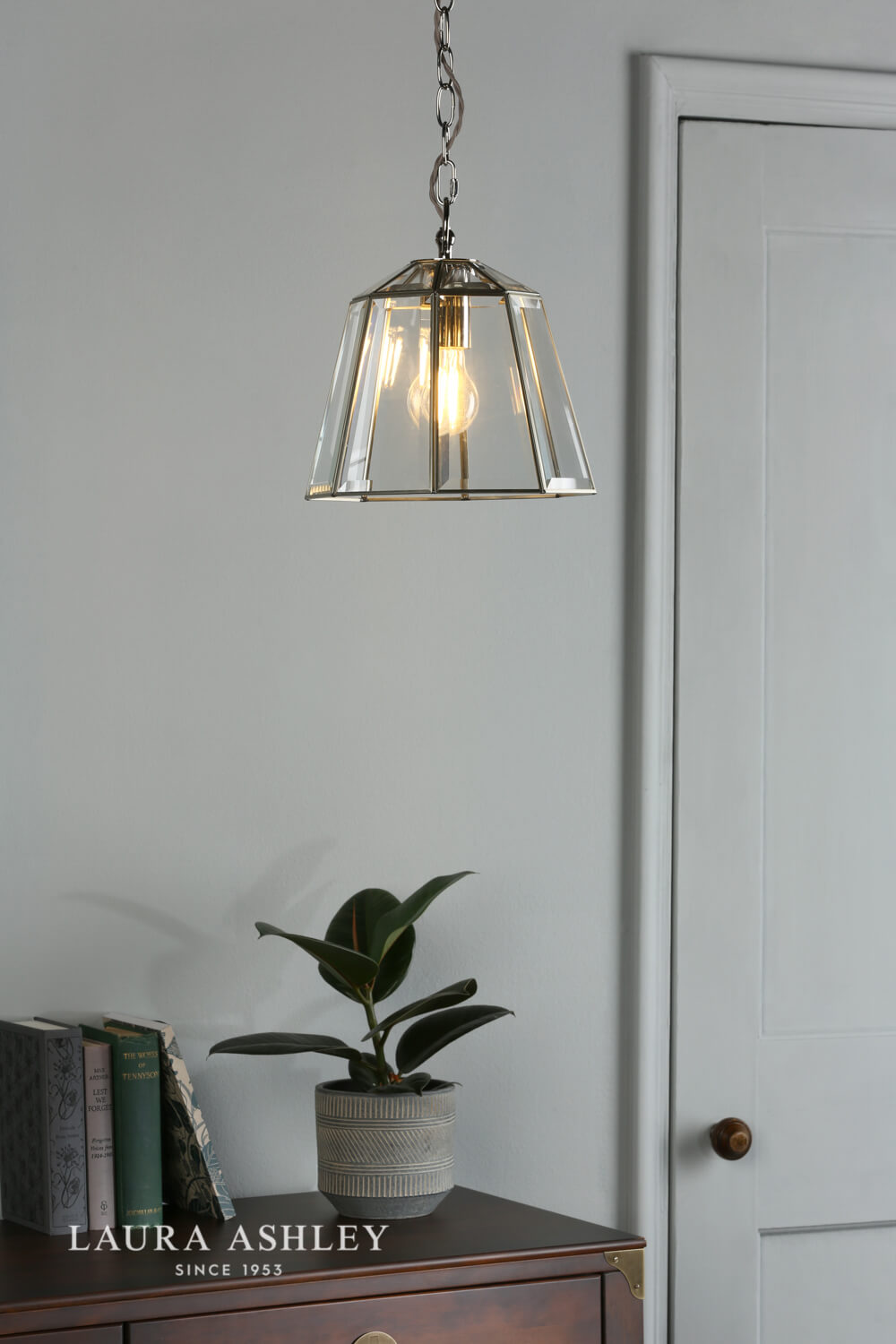 Laura Ashley Clayton Pendant Polished Silver Glass 