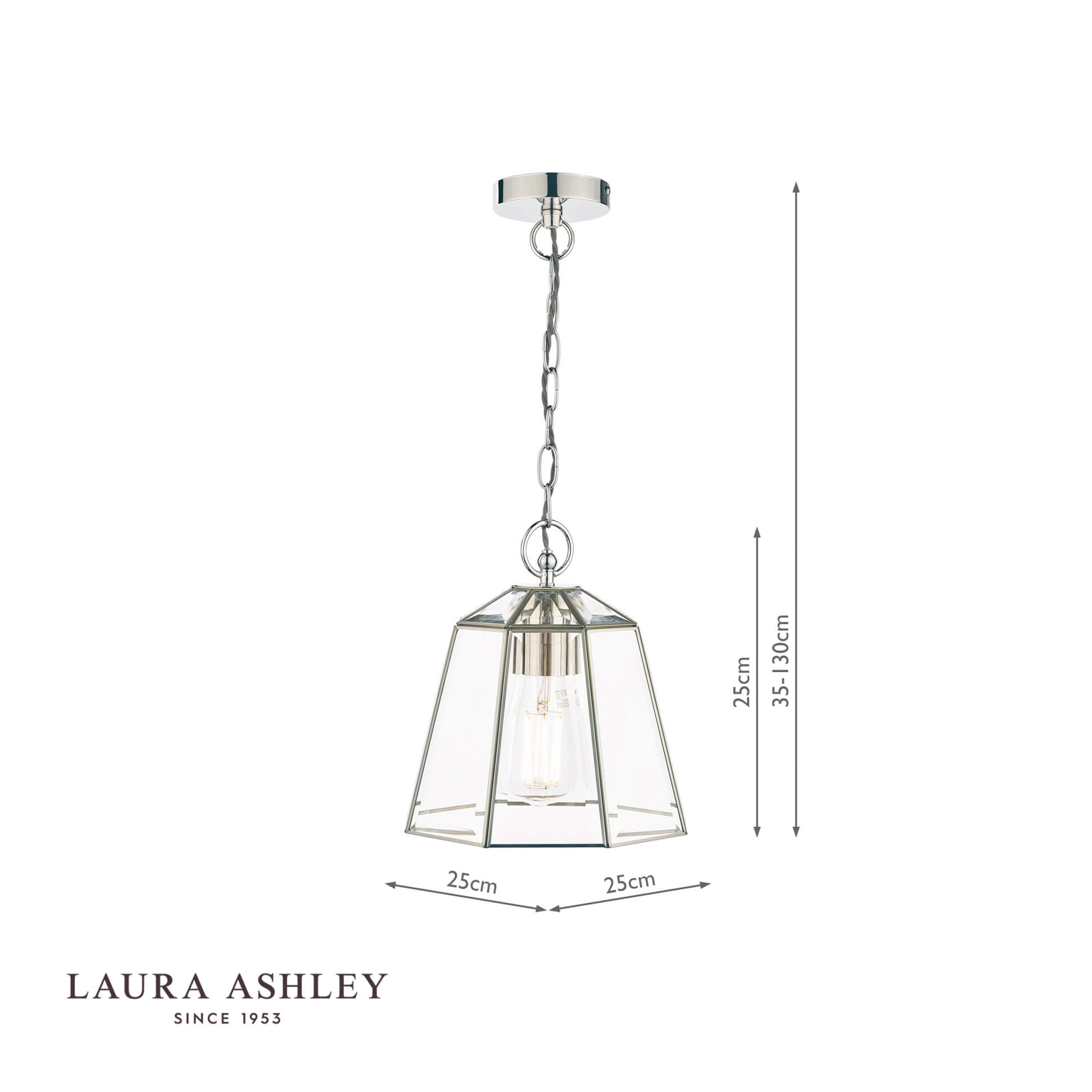 Laura Ashley Clayton Pendant Polished Silver Glass 