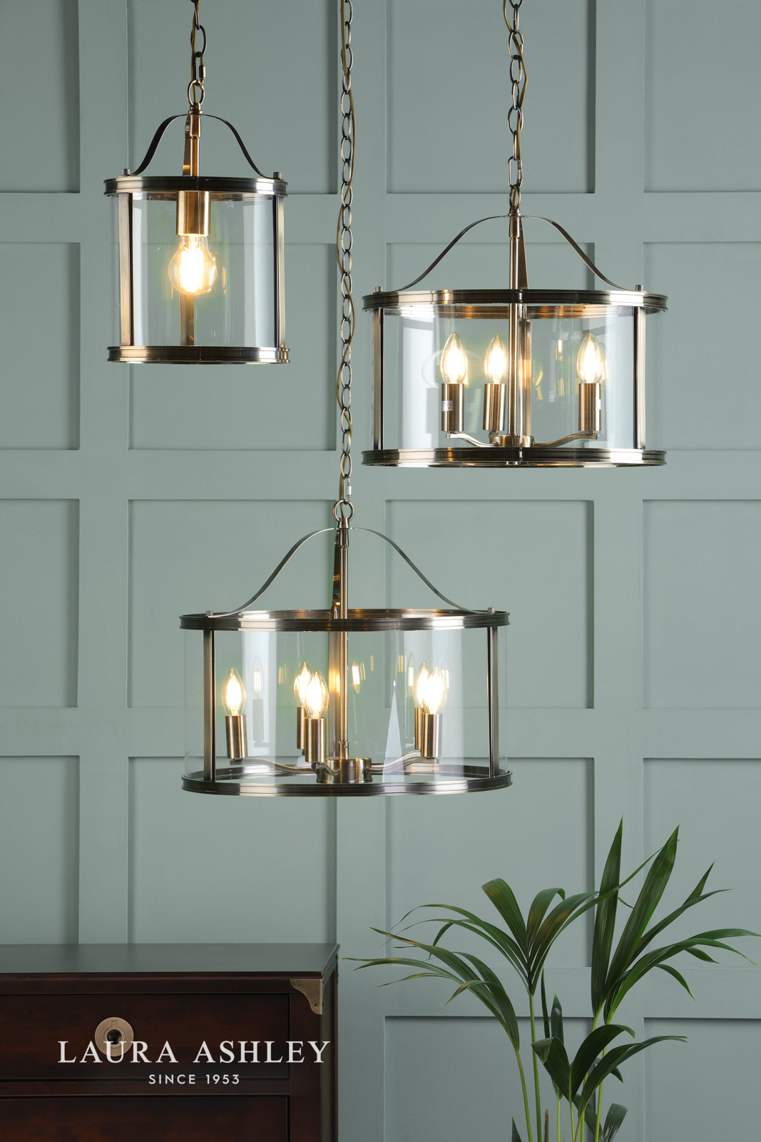 Laura Ashley Harrington 5 Light Pendant Antique Brass & Glass 