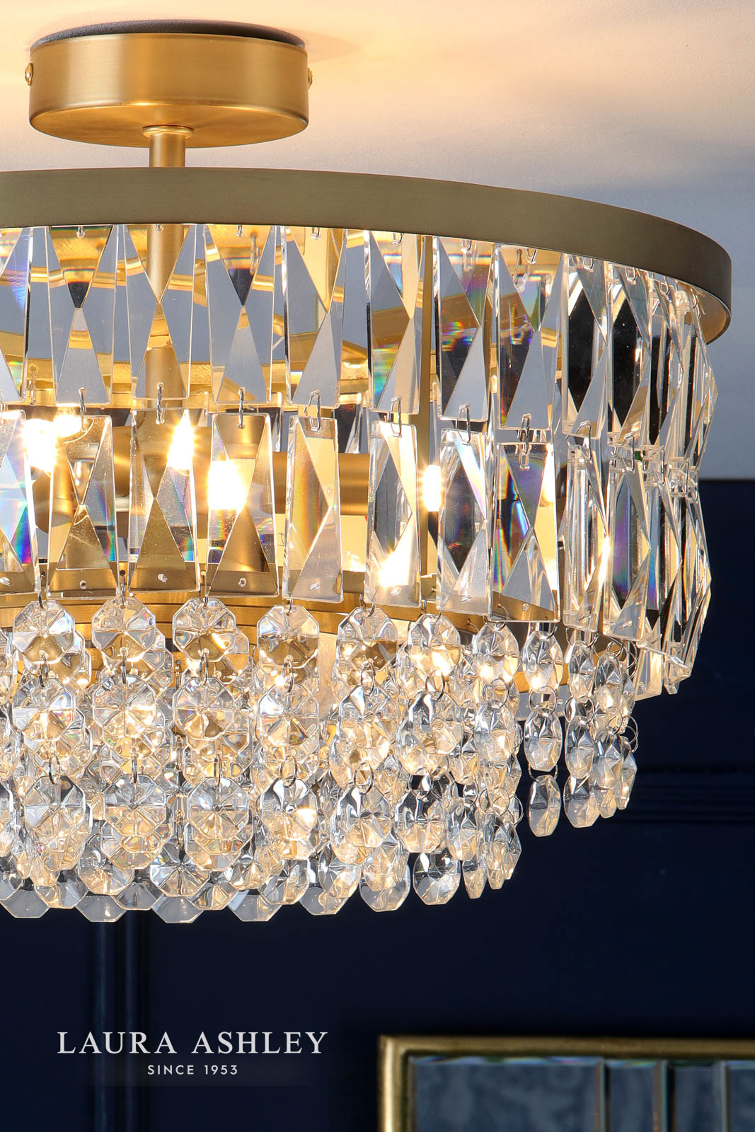 Laura Ashley Rhosill 3 Light Semi-Flush Crystal and Matt Antique Brass