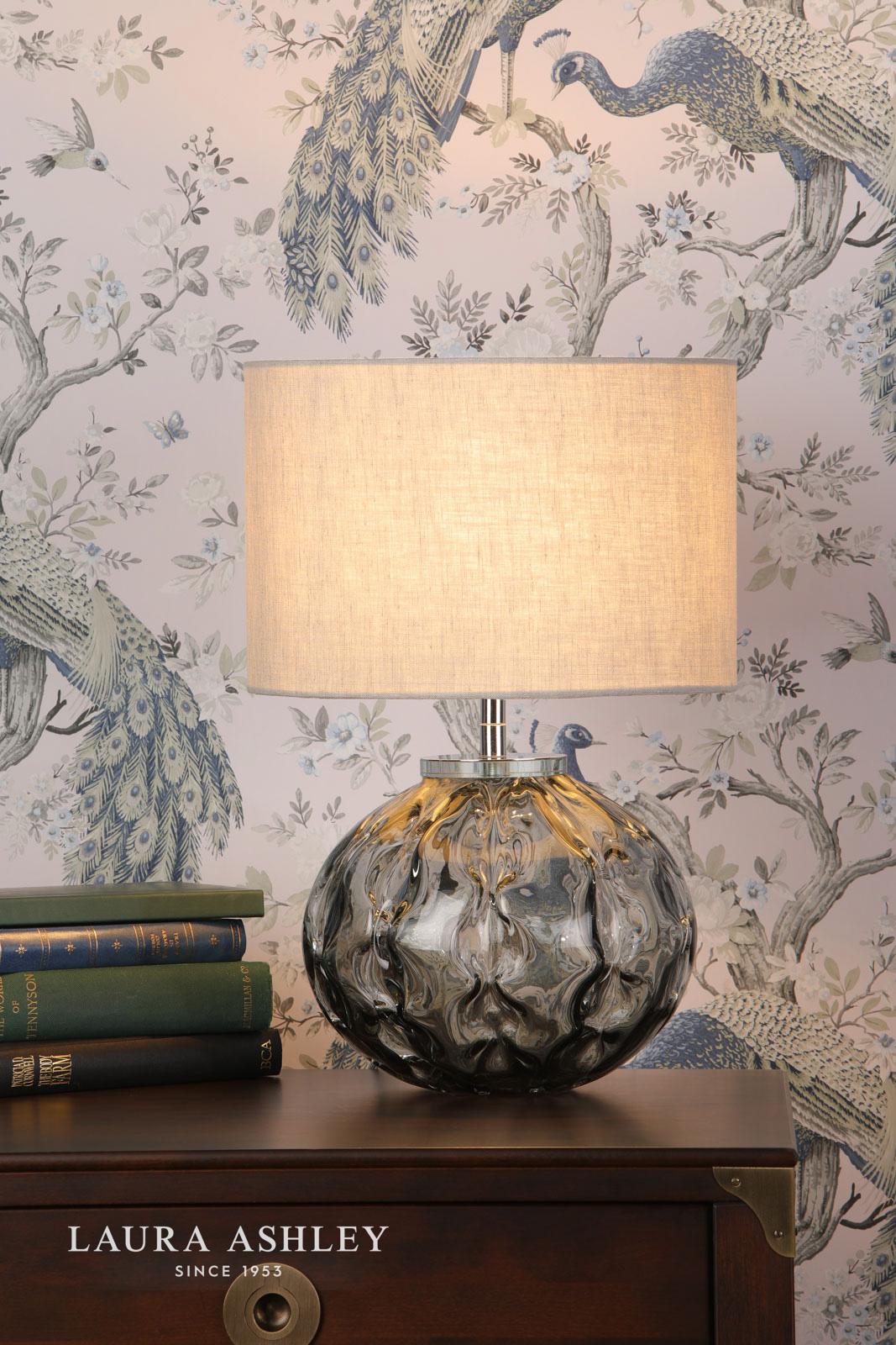 Laura Ashley Elderdale Table Lamp Smoked Glass & Polished Chrome With Shade