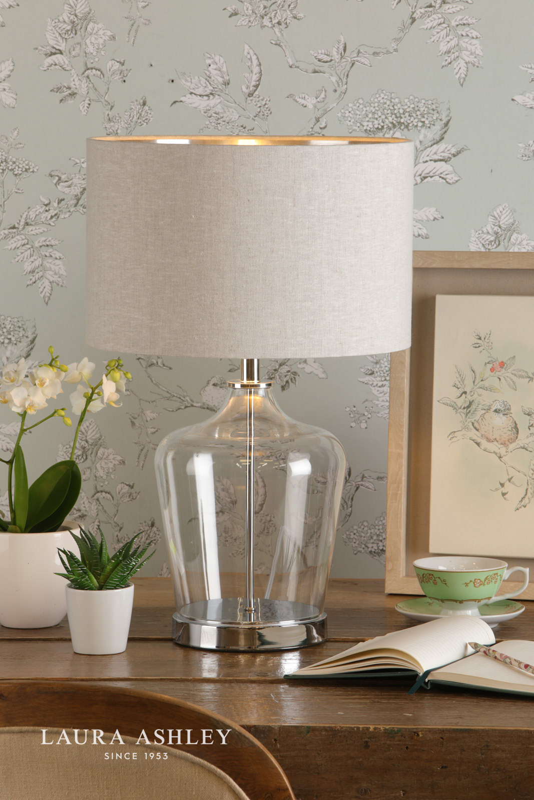 Laura Ashley Ockley Touch Table Lamp Polished Chrome & Glass With Shade