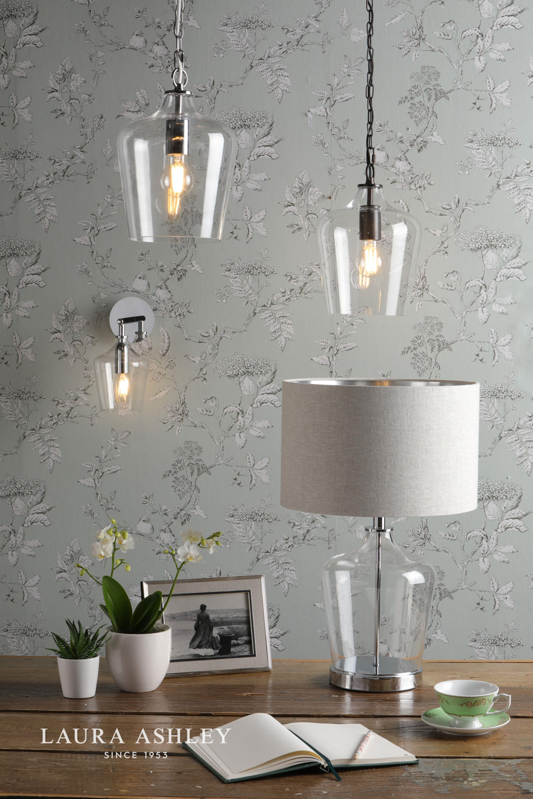 Laura Ashley Ockley Touch Table Lamp Polished Chrome & Glass With Shade