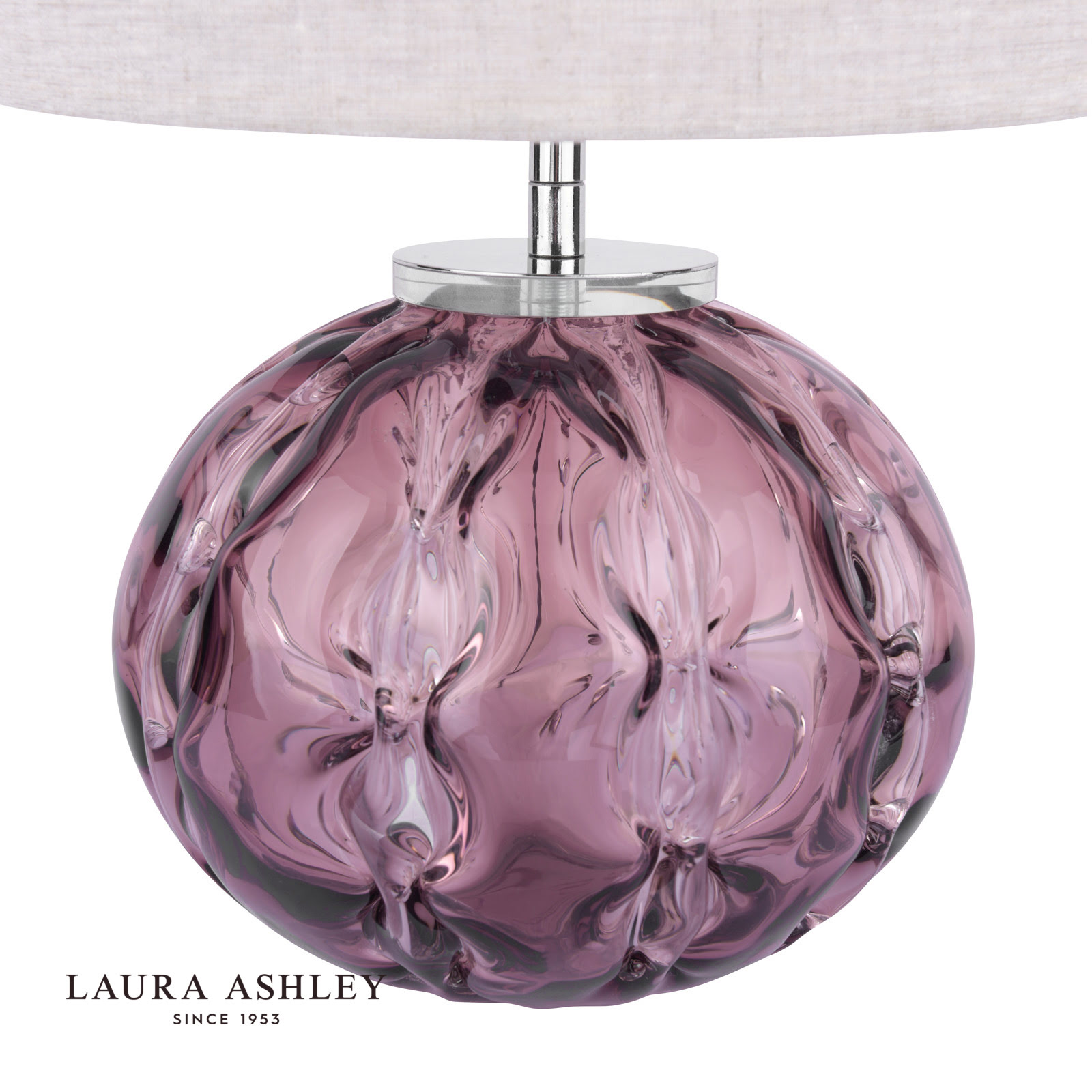 Laura Ashley Elderdale Table Lamp Pink Art Glass and Polished Chrome With Shade