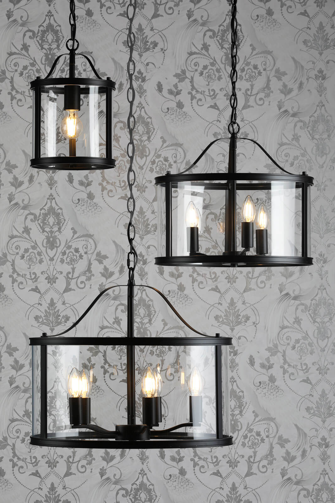 Laura Ashley Harrington 3 Light Pendant Matt Black and Glass