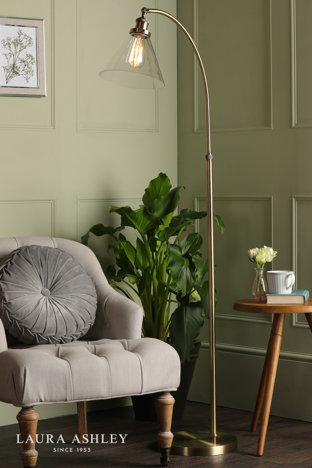 Laura Ashley Isaac Floor Lamp Antique Brass and Glass