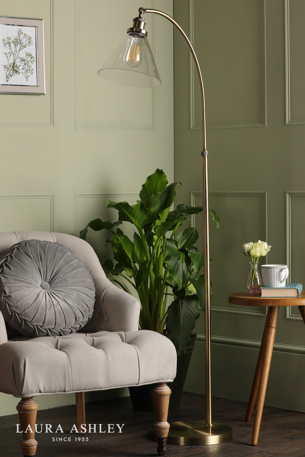 Laura Ashley Isaac Floor Lamp Antique Brass and Glass