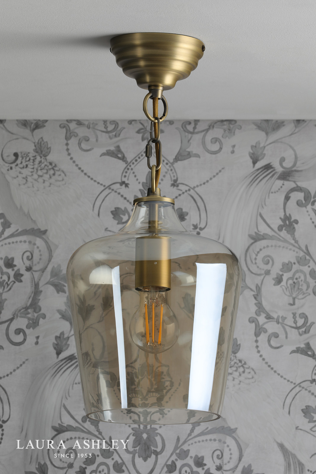 Laura Ashley Ockley Pendant Antique Brass and Champagne Glass