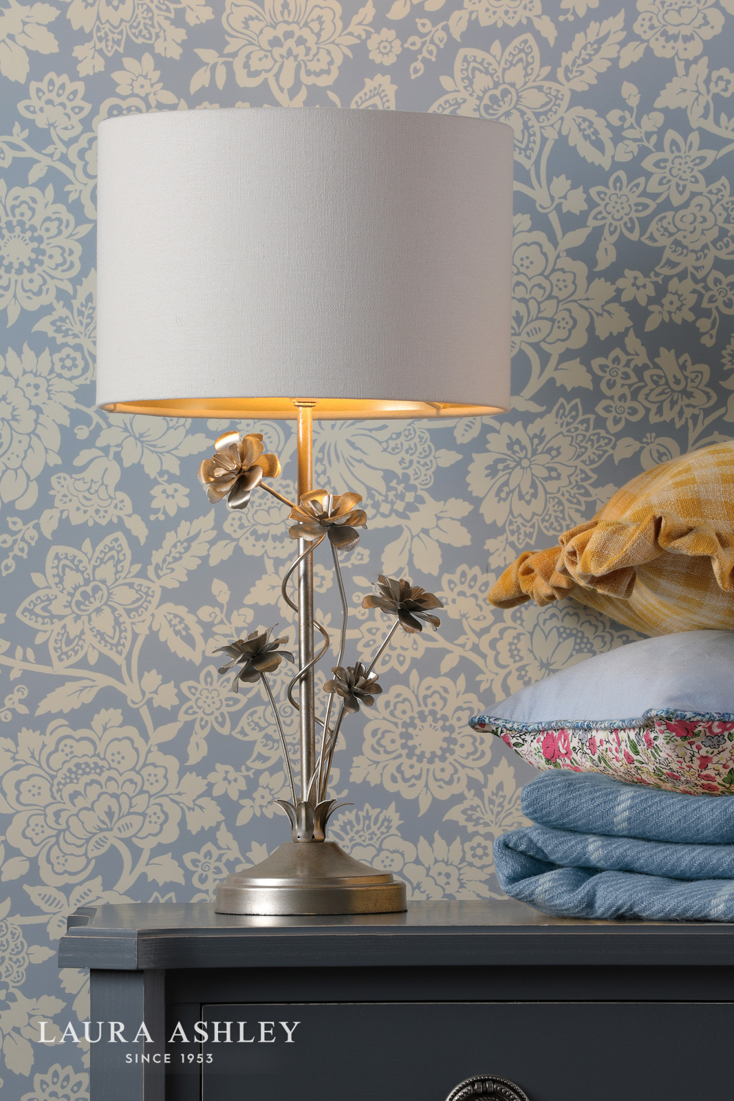 Laura Ashley Lyndale Table Lamp Distressed Silver Leaf With Shade