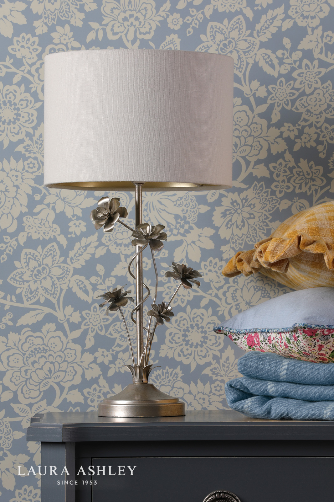 Laura Ashley Lyndale Table Lamp Distressed Silver Leaf With Shade