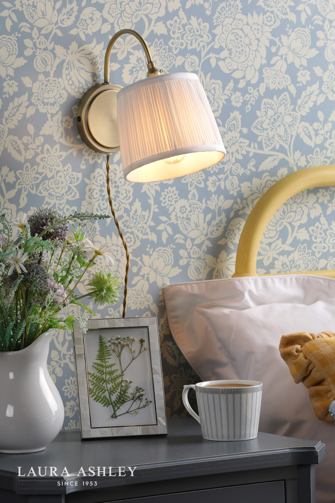 Laura Ashley Hemsley Plugged Wall Light Antique Brass With Shade