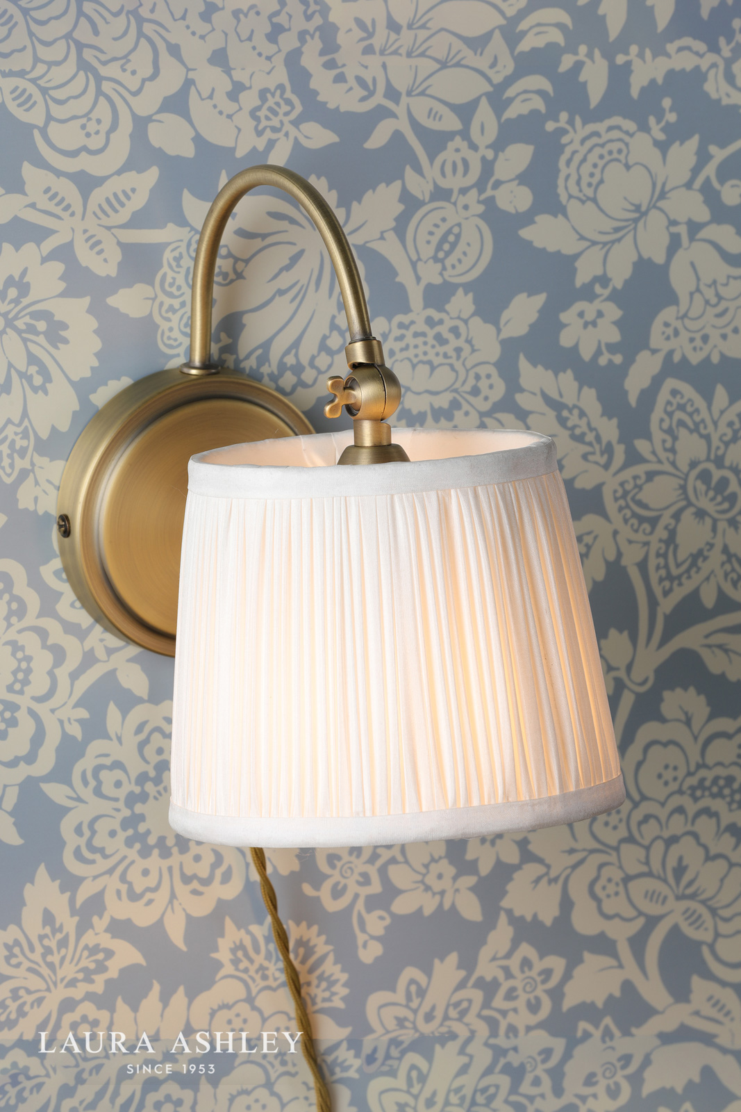 Laura Ashley Hemsley Plugged Wall Light Antique Brass With Shade