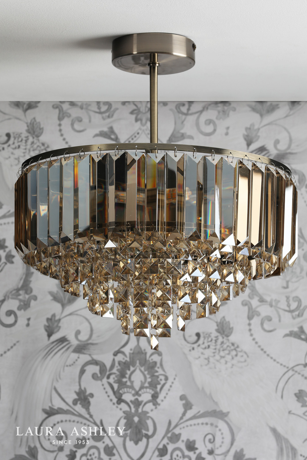 Laura Ashley Vienna 3 Light Semi-Flush Champagne Crystal and Antique Brass