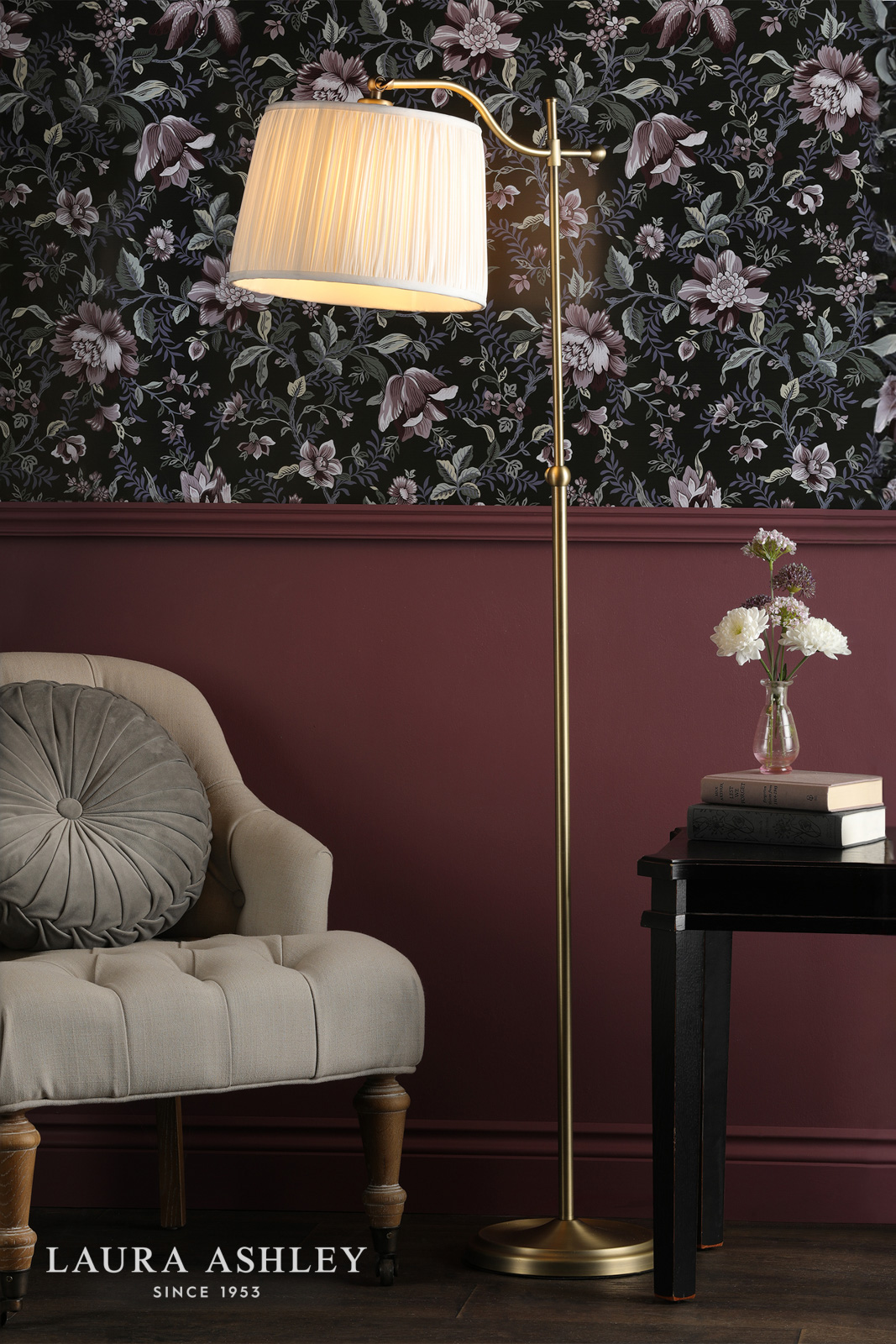 Laura Ashley Hemsley Floor Lamp Matt Antique Brass With Shade