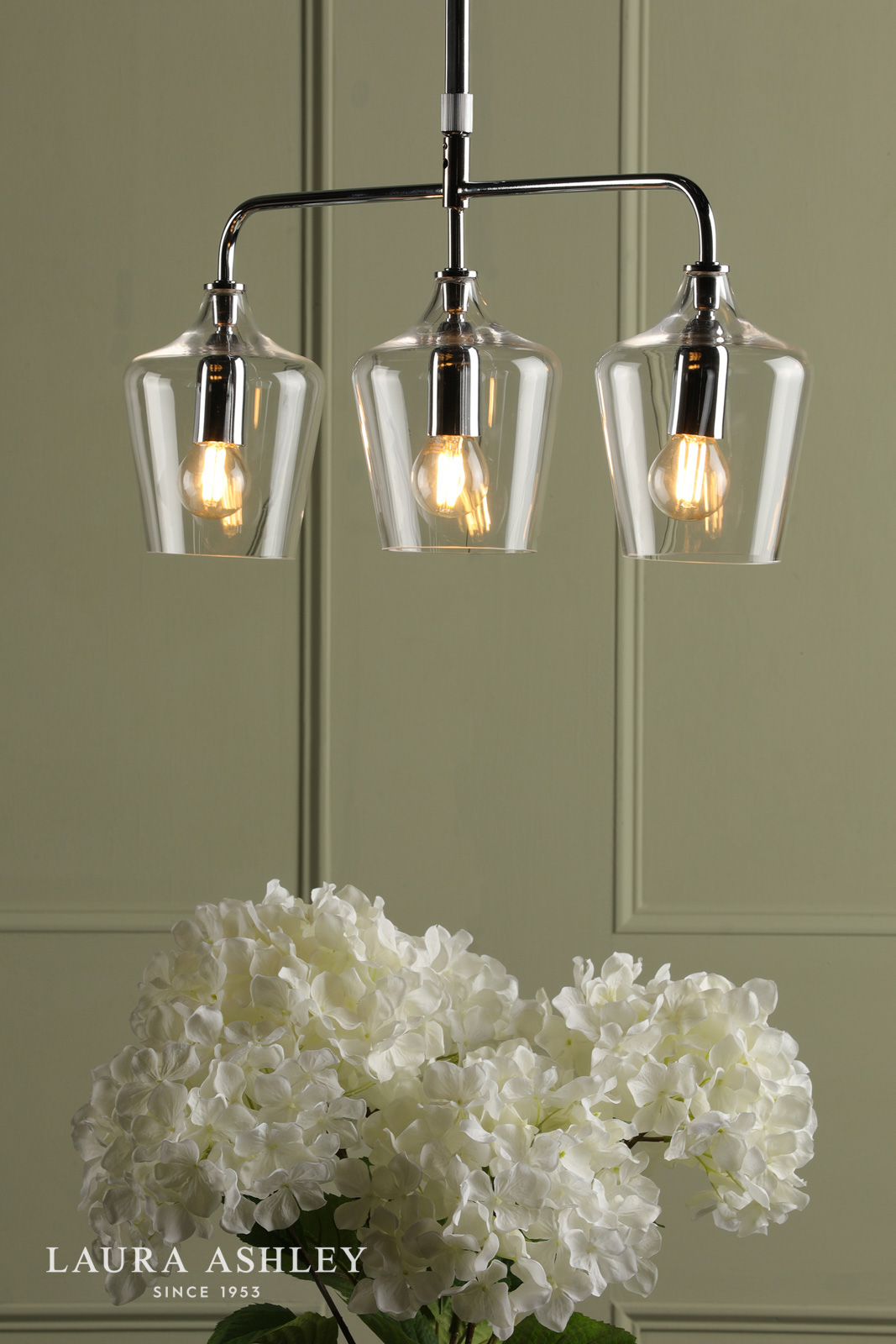 Laura Ashley Ockley 3 Light Bar Pendant Polished Chrome and Glass