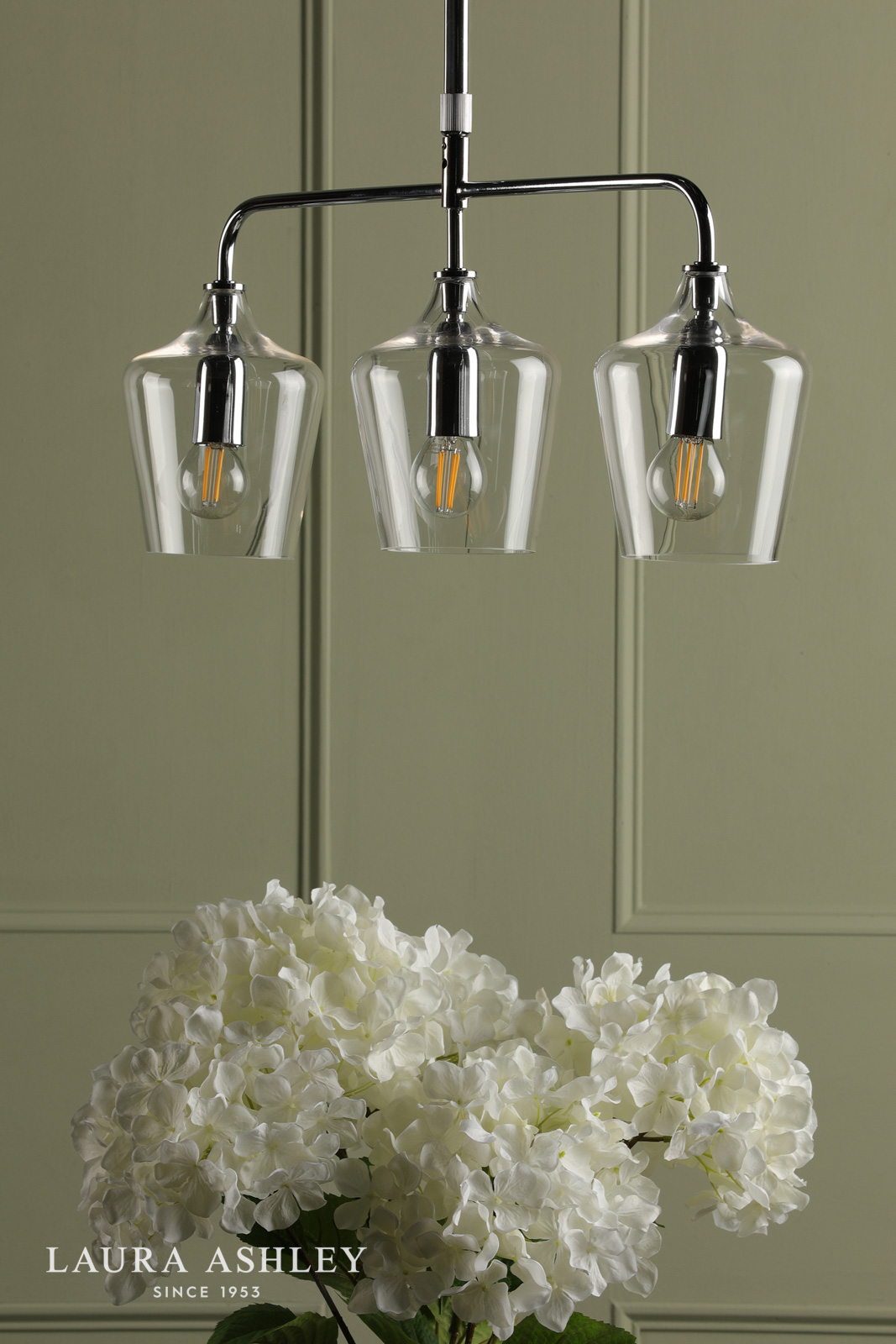 Laura Ashley Ockley 3 Light Bar Pendant Polished Chrome and Glass
