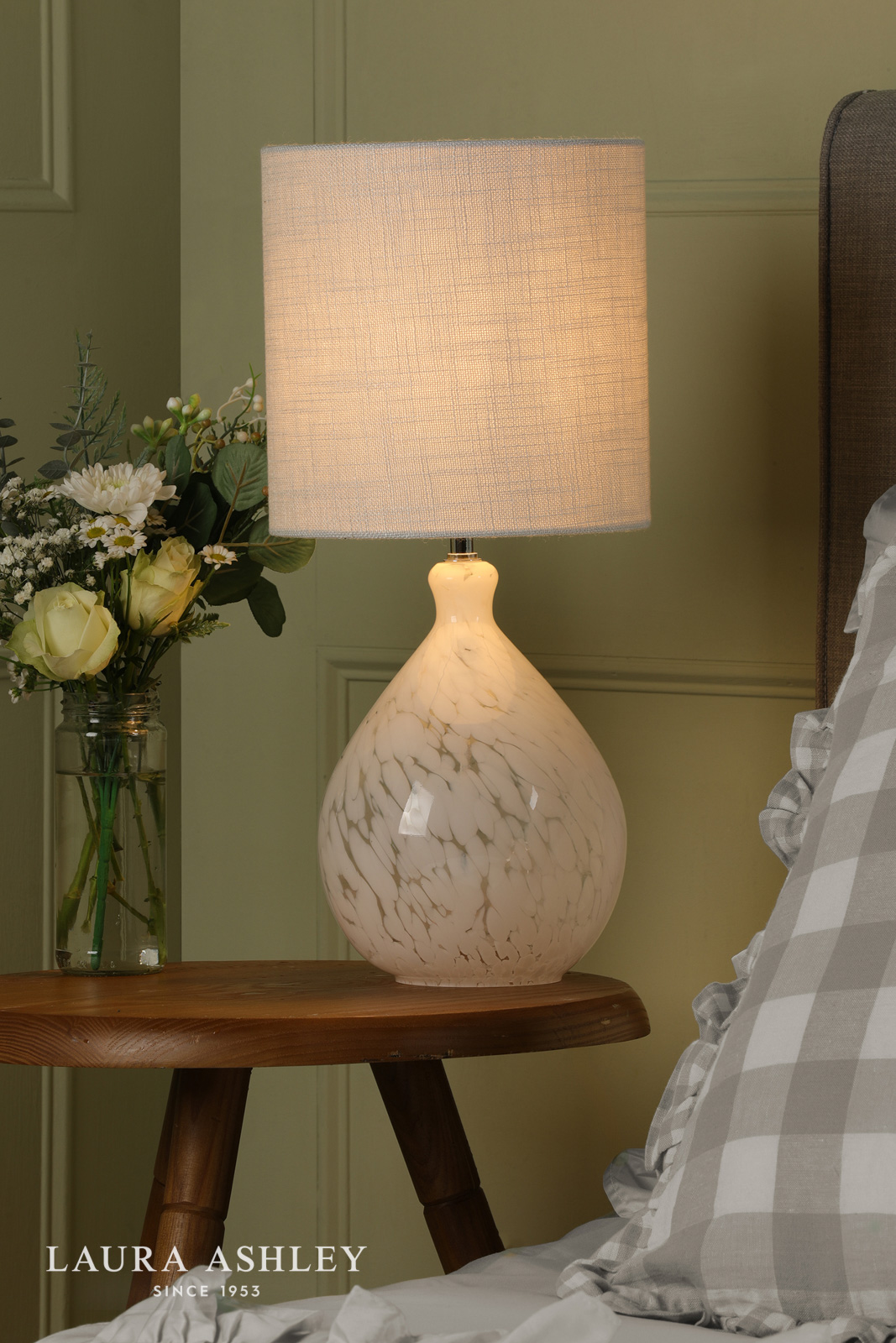 Laura Ashley Confetti Table Lamp White Glass and Polished Chrome With Shade