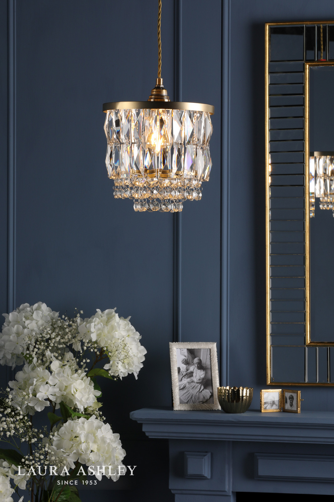 Laura Ashley Rhosill Easy Fit Pendant Crystal and Matt Antique Brass