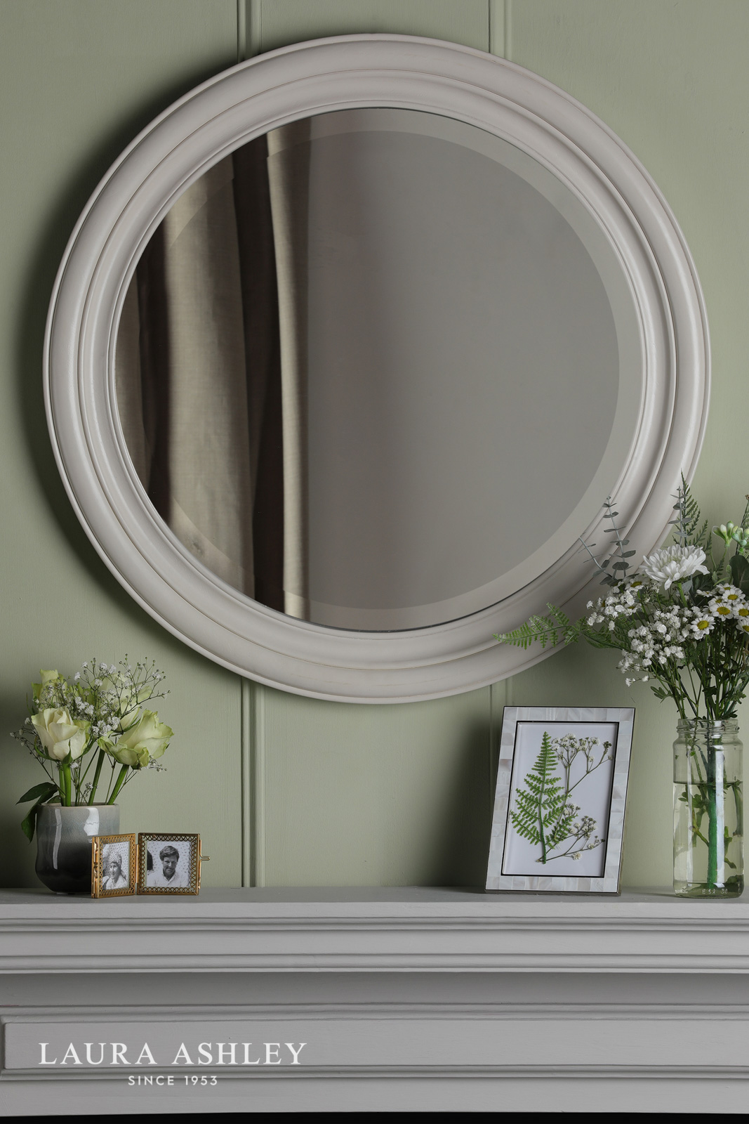 Laura Ashley Tate Mirror Distressed Ivory 60cm