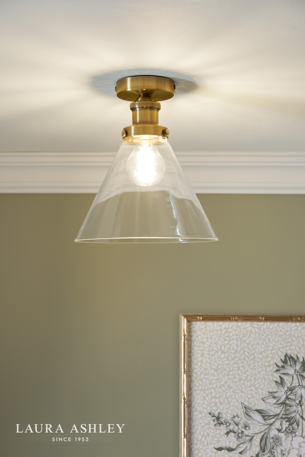 Laura Ashley Isaac Semi-Flush Antique Brass and Glass