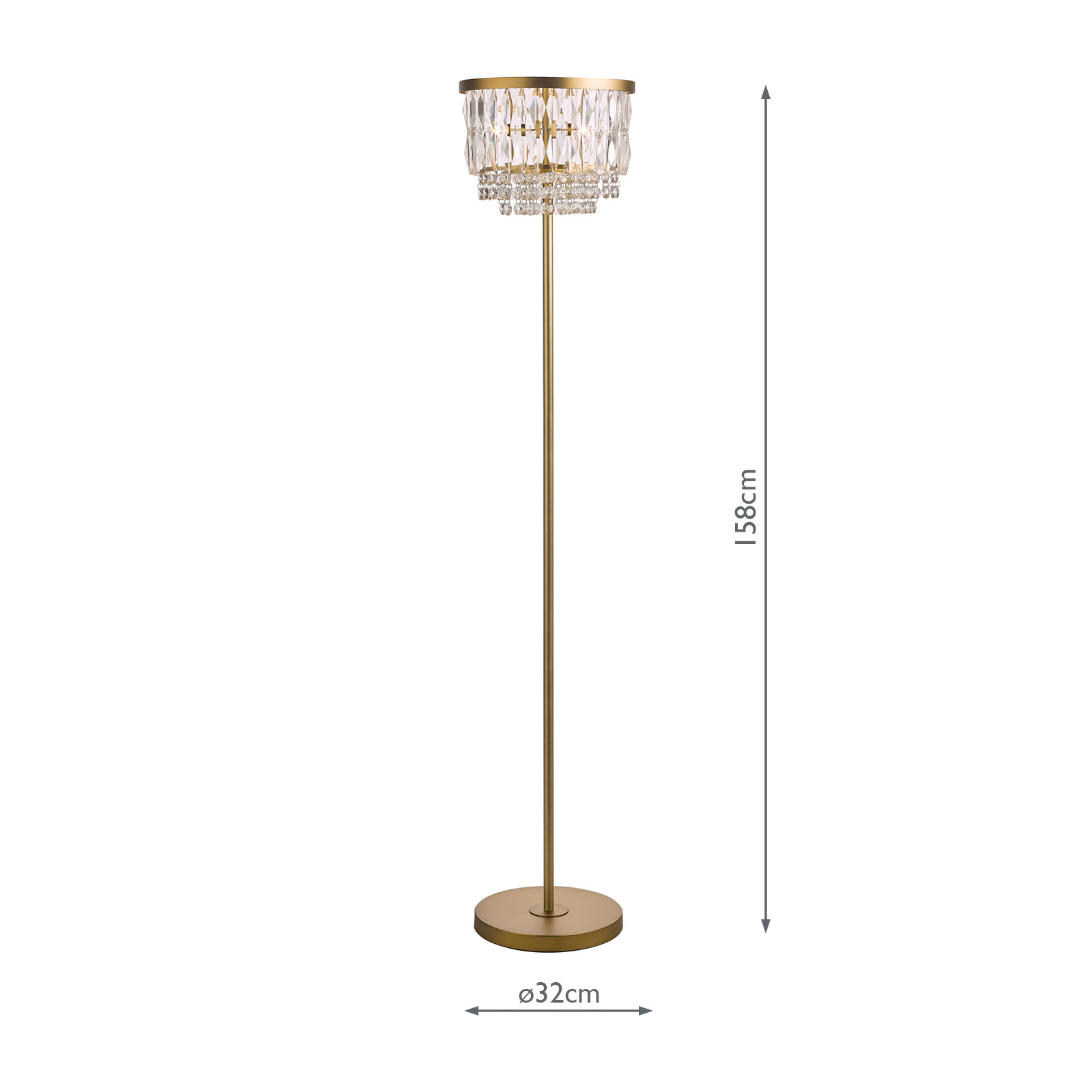 Laura Ashley Rhosill 3 Light Floor Lamp Crystal and Matt Antique Brass