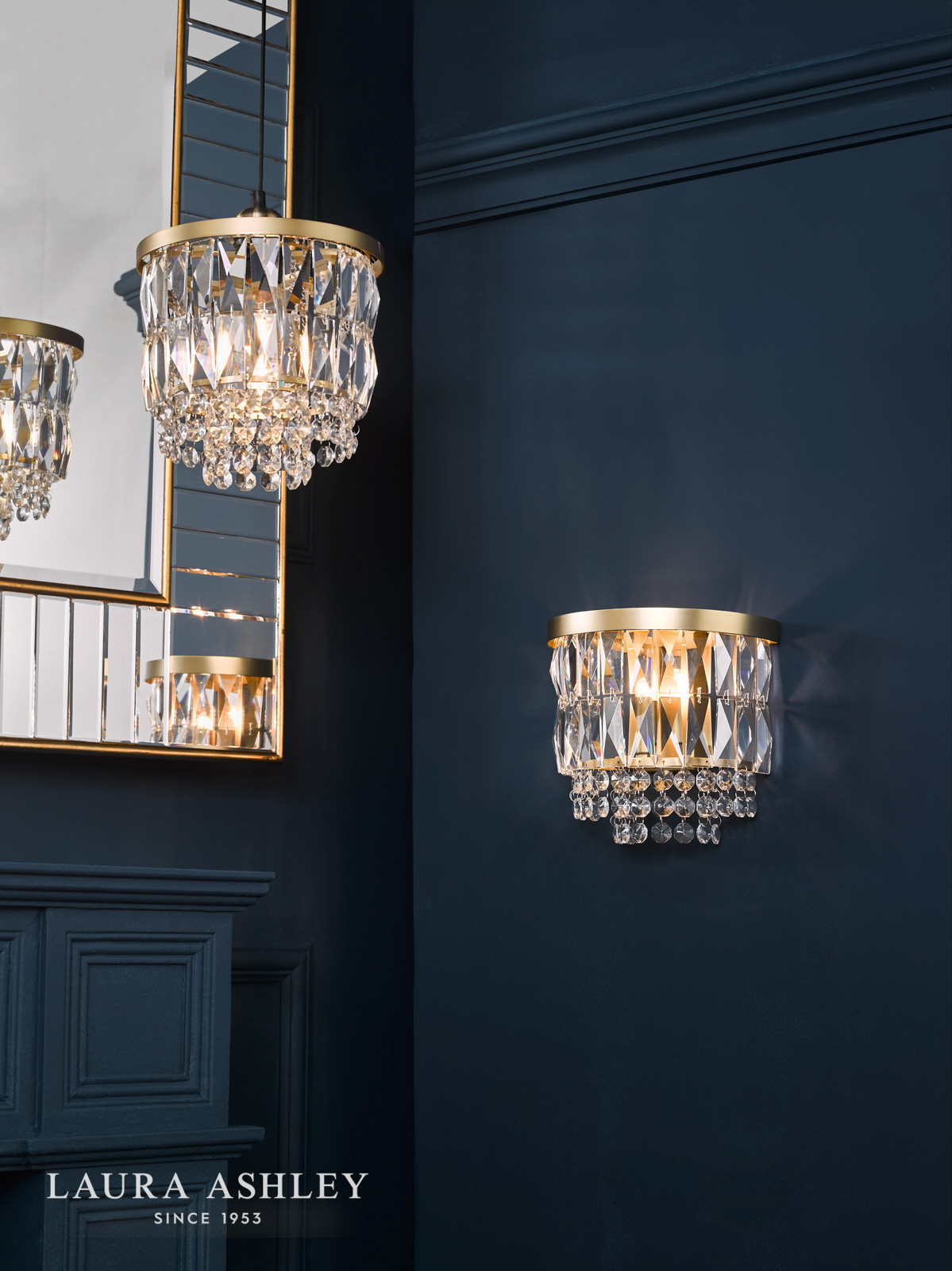 Laura Ashley Rhosill Wall Light Crystal and Matt Antique Brass