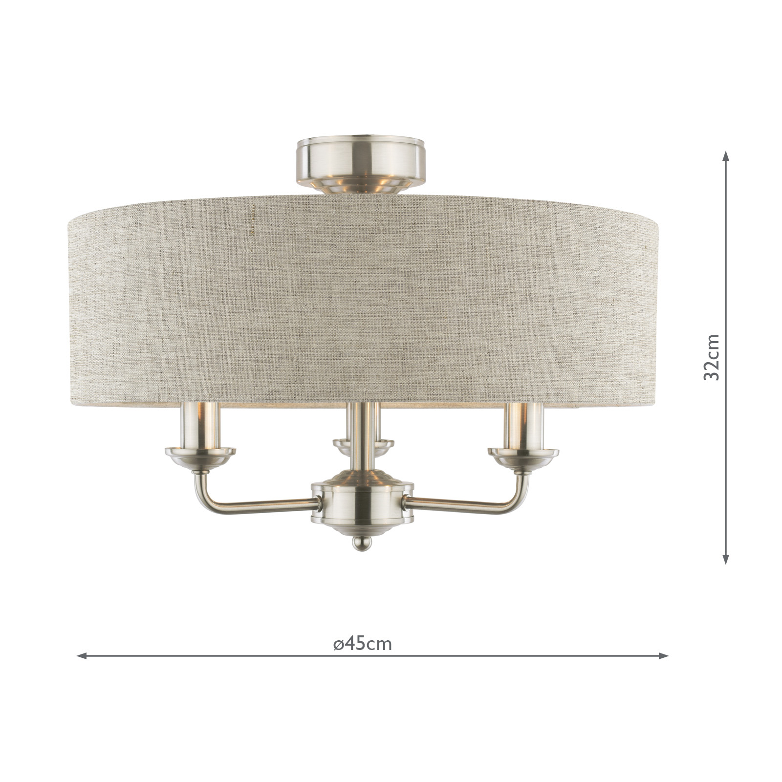 Laura Ashley Sorrento 3 Light Semi-Flush Satin Nickel and Natural With Shade