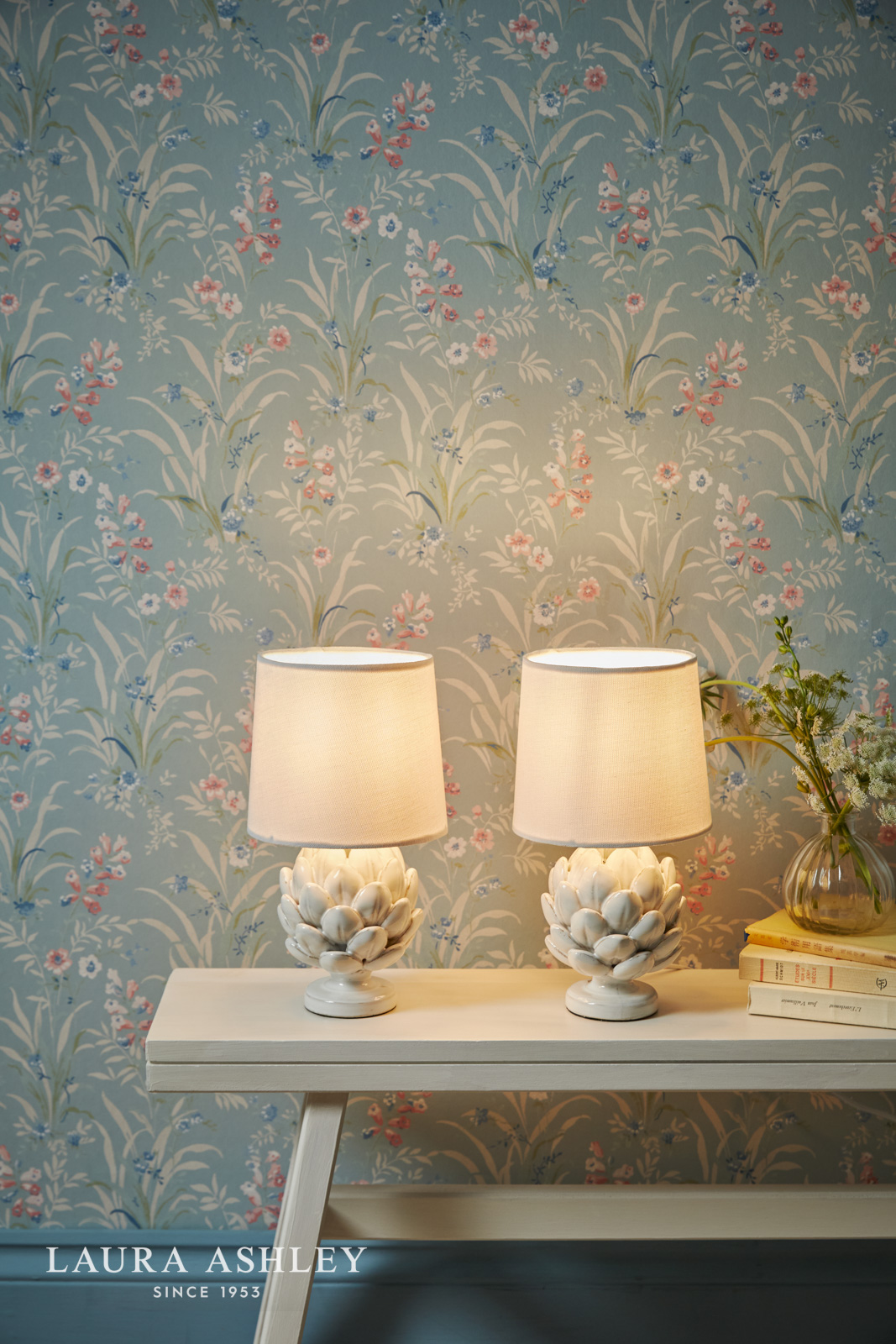 Laura Ashley Artichoke Twin Pack Table Lamp White With Shade