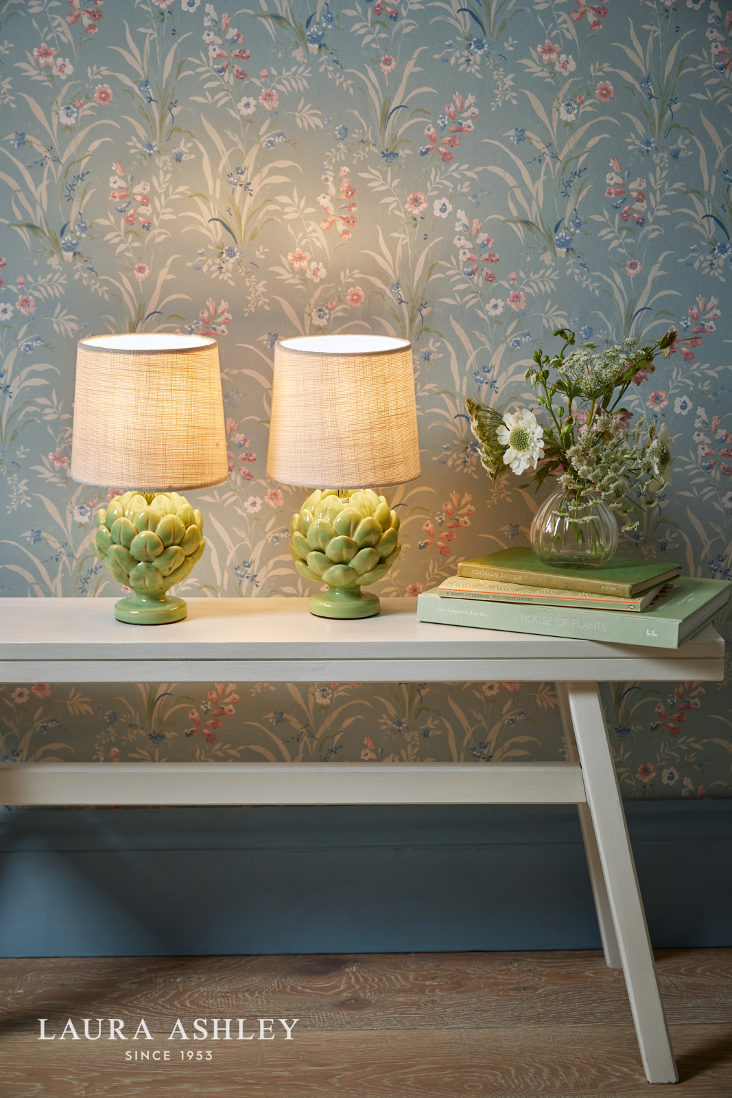 Laura Ashley Artichoke Twin Pack Table Lamp Green With Shade