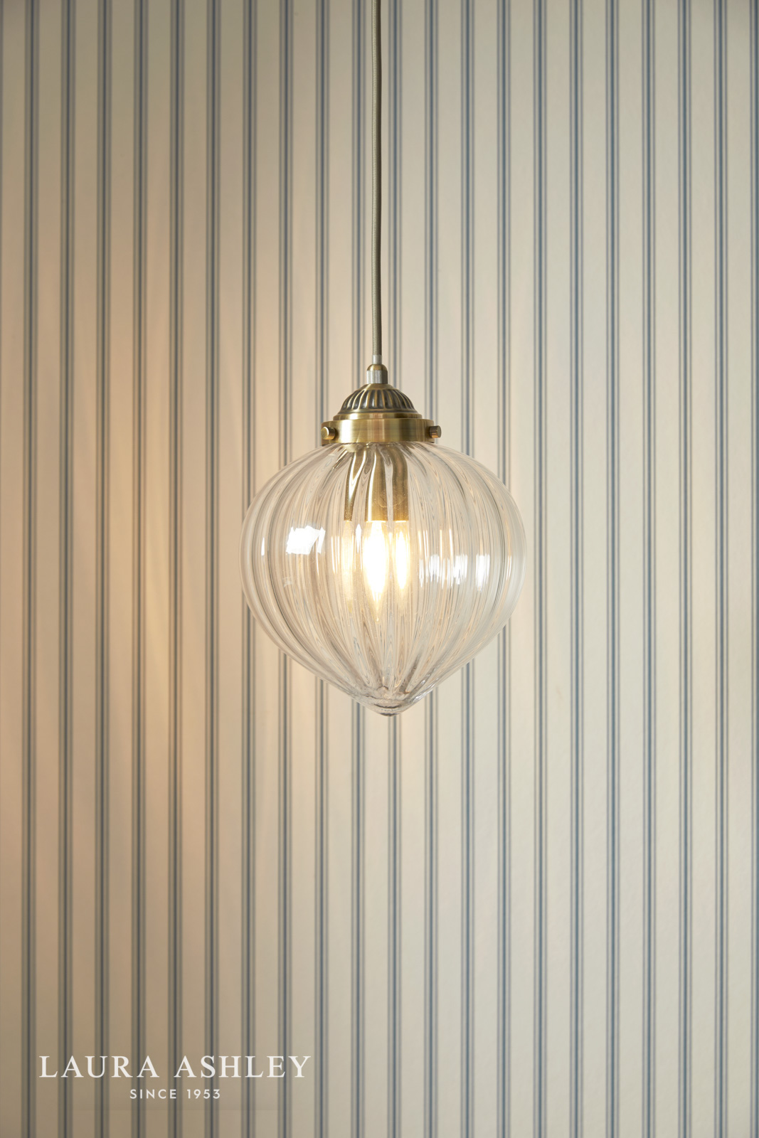 Laura Ashley Whitham Pendant Antique Brass and Ribbed Glass