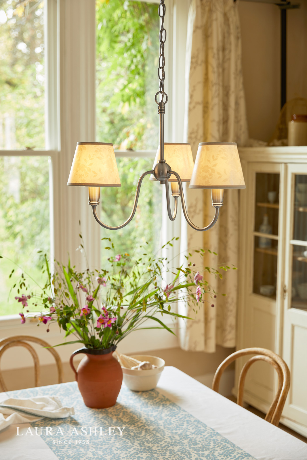 Laura Ashley Westbourne 3 Light Armed Pendant Polished Pewter With Shade