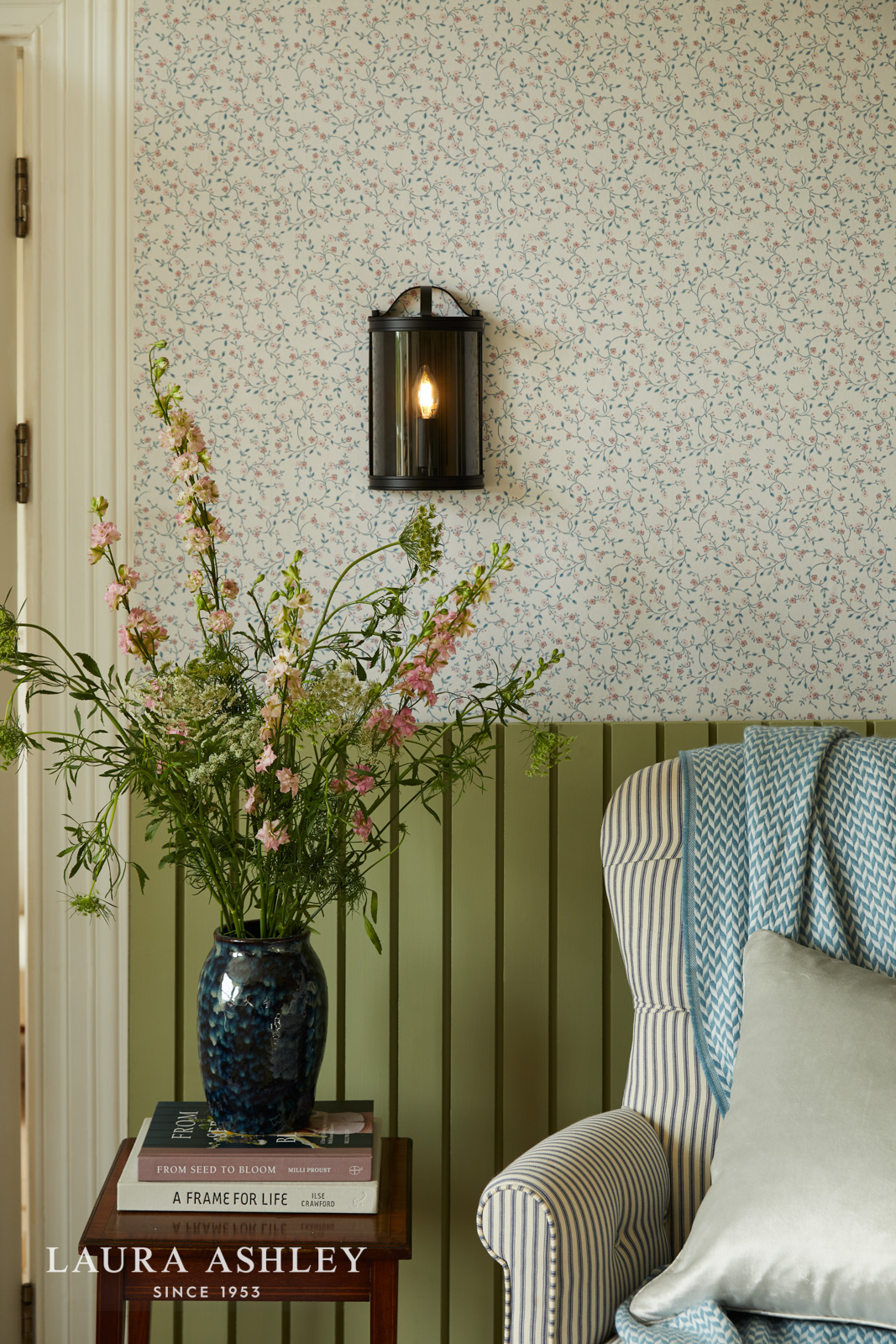 Laura Ashley Harrington Wall Light Matt Black and Glass