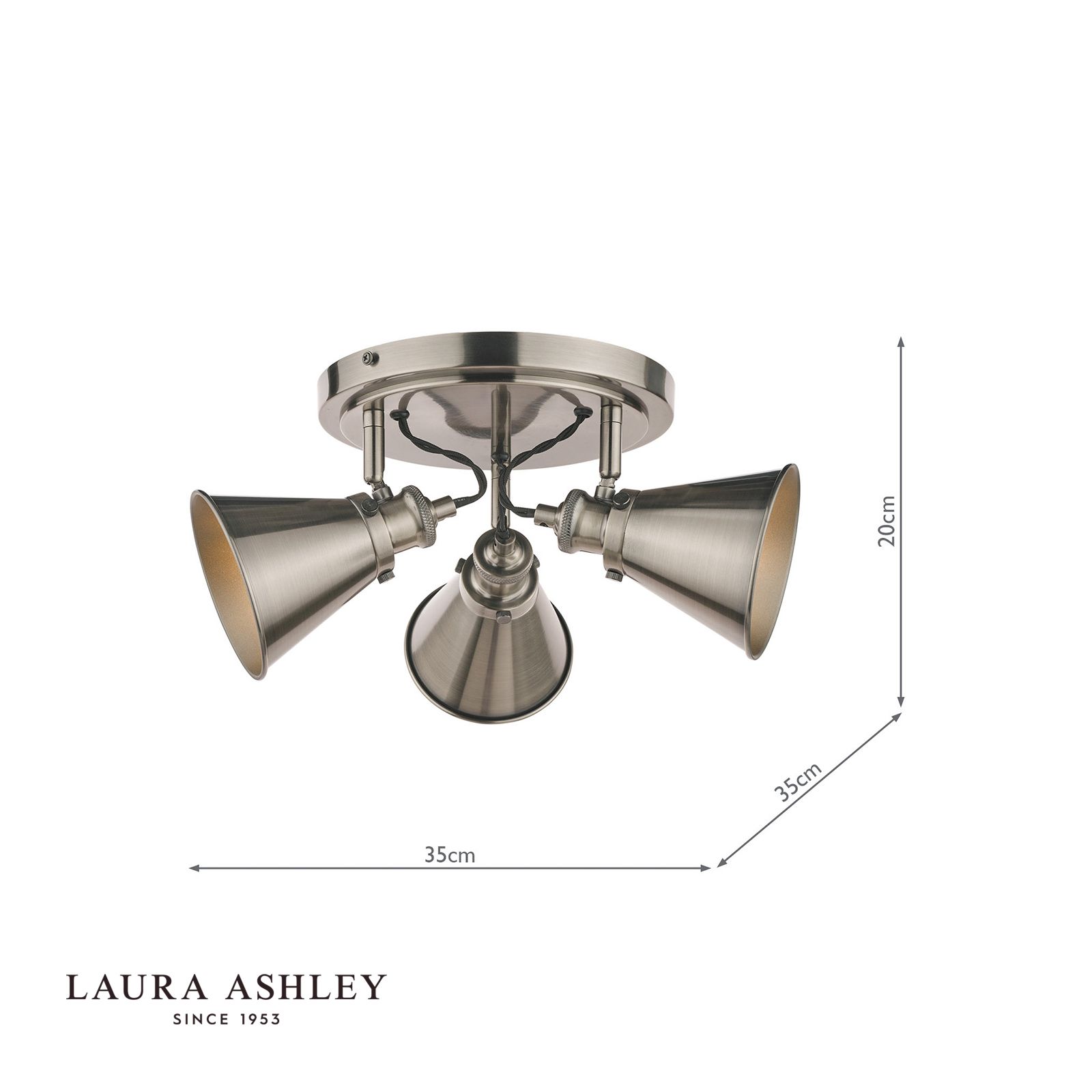 Laura Ashley Rufus 3 Light Plate Spotlight Industrial Nickel