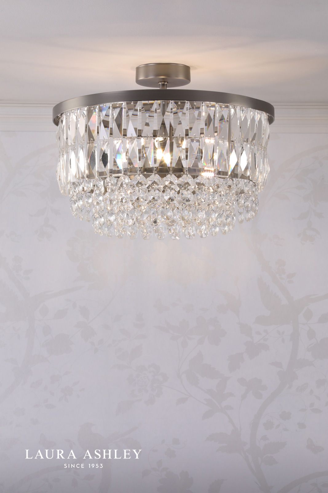 Laura Ashley Rhosill 3 Light Semi-Flush Crystal and Aged Pewter