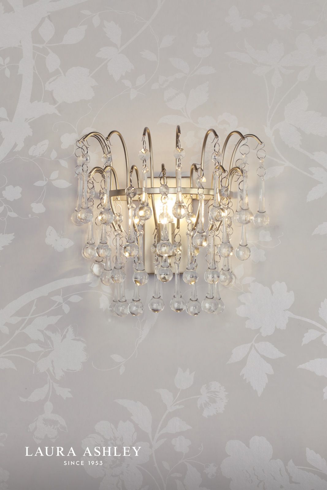 Laura Ashley Willow Wall Light Satin Champagne and Crystal